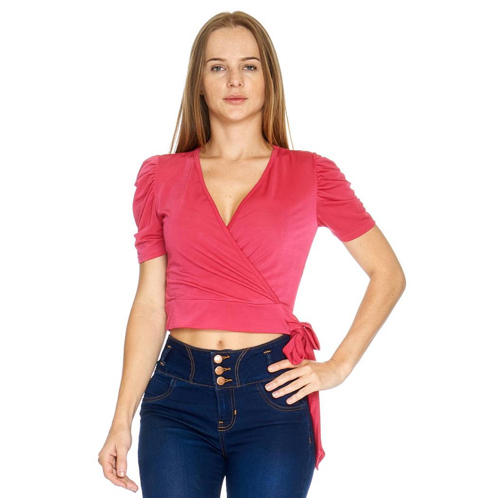 Blusa cruzada Para Mujer Con Amarre Escote Profundo Casual Fiusha 
