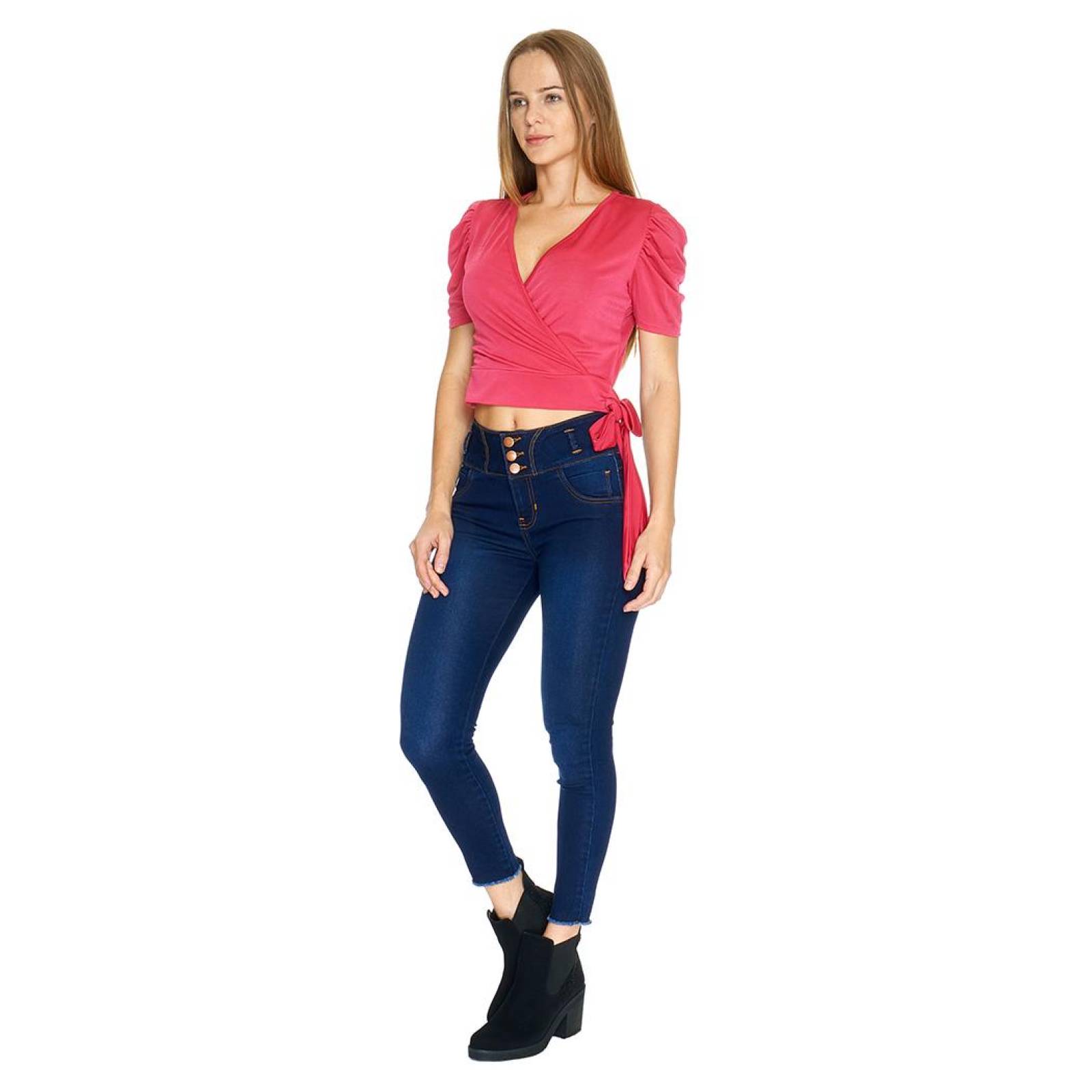 Blusa cruzada Para Mujer Con Amarre Escote Profundo Casual Fiusha 