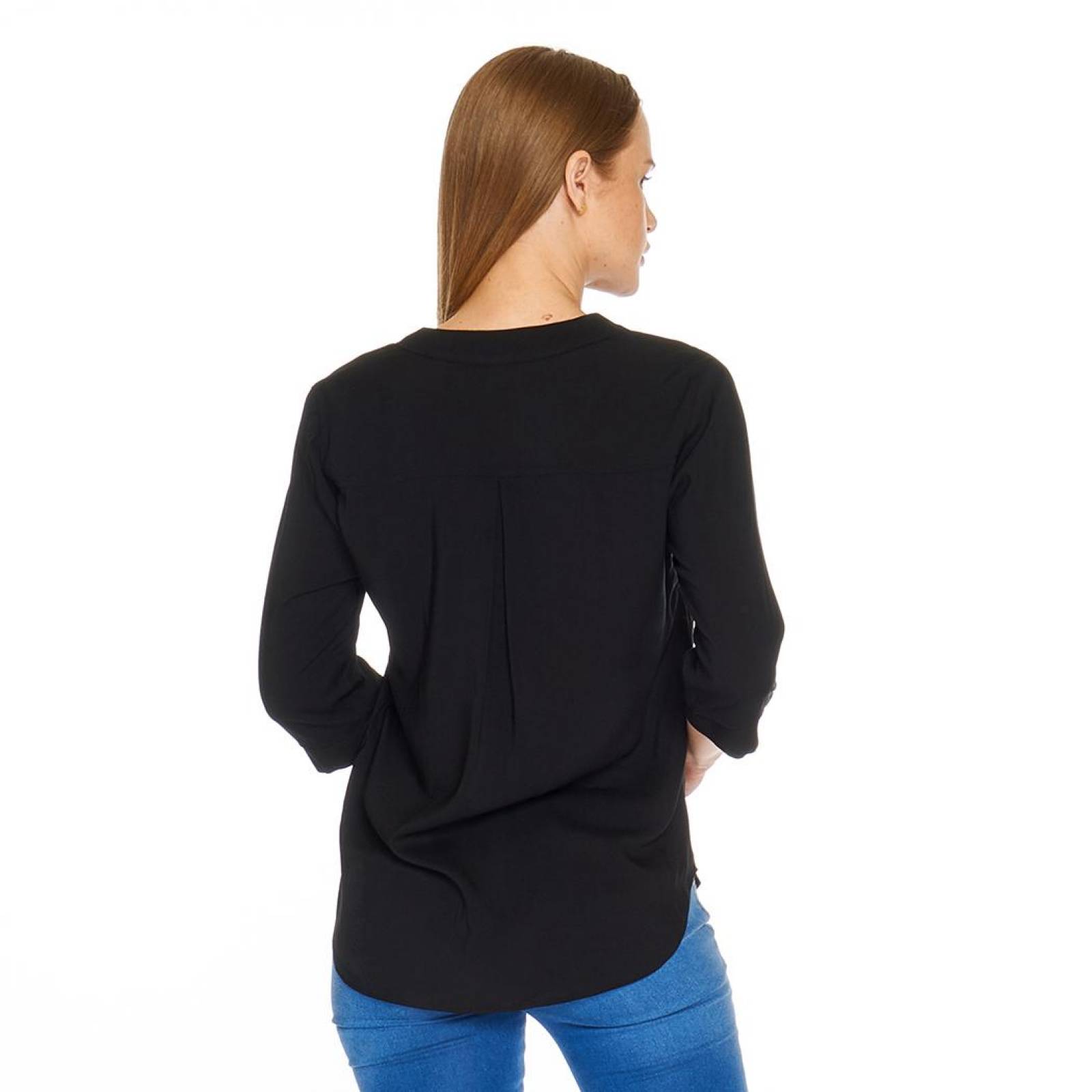 Blusa Para Mujer Cuello Mao Manga Con Detalle Estoperoles