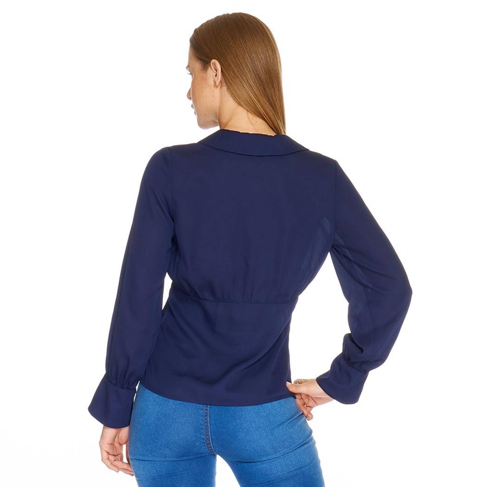 Blusa Corte Imperio Cuello Mujer Manga Larga Casual Marino 
