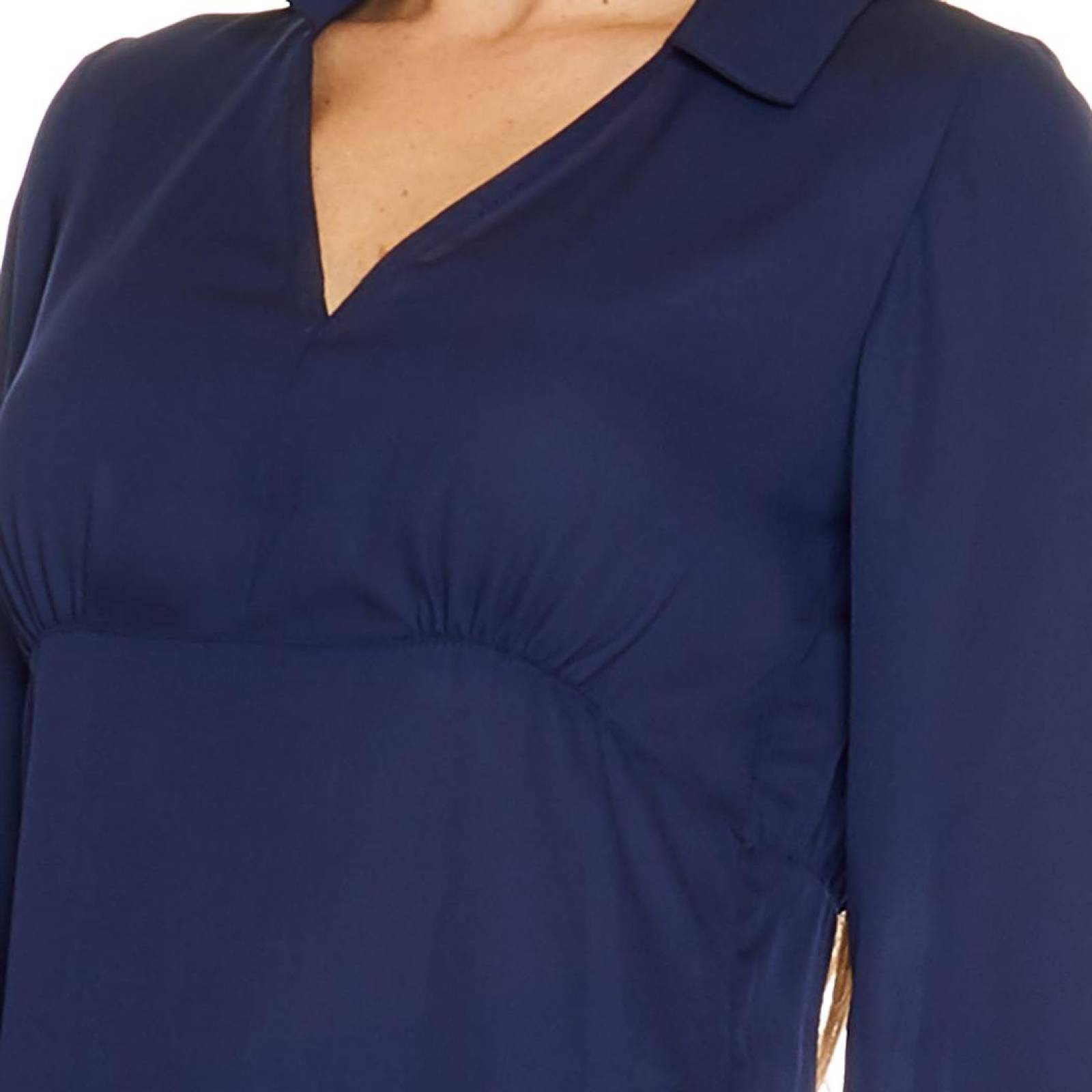 Blusa Corte Imperio Cuello Mujer Manga Larga Casual Marino 