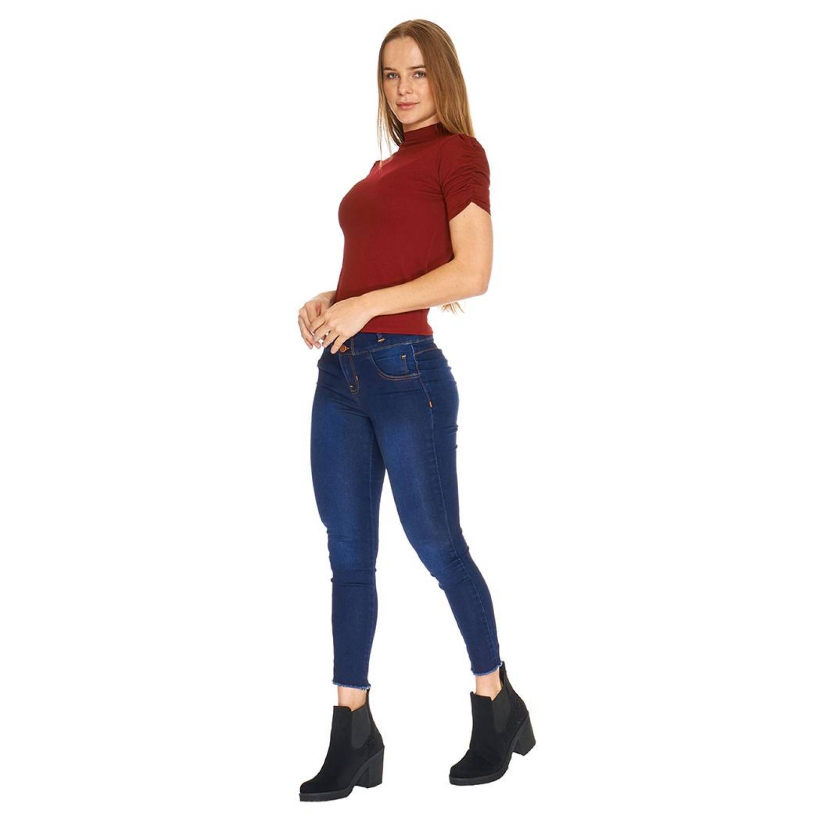 Blusa Para Mujer Cuello Alto Manga Corta Lisa Casual Vino 