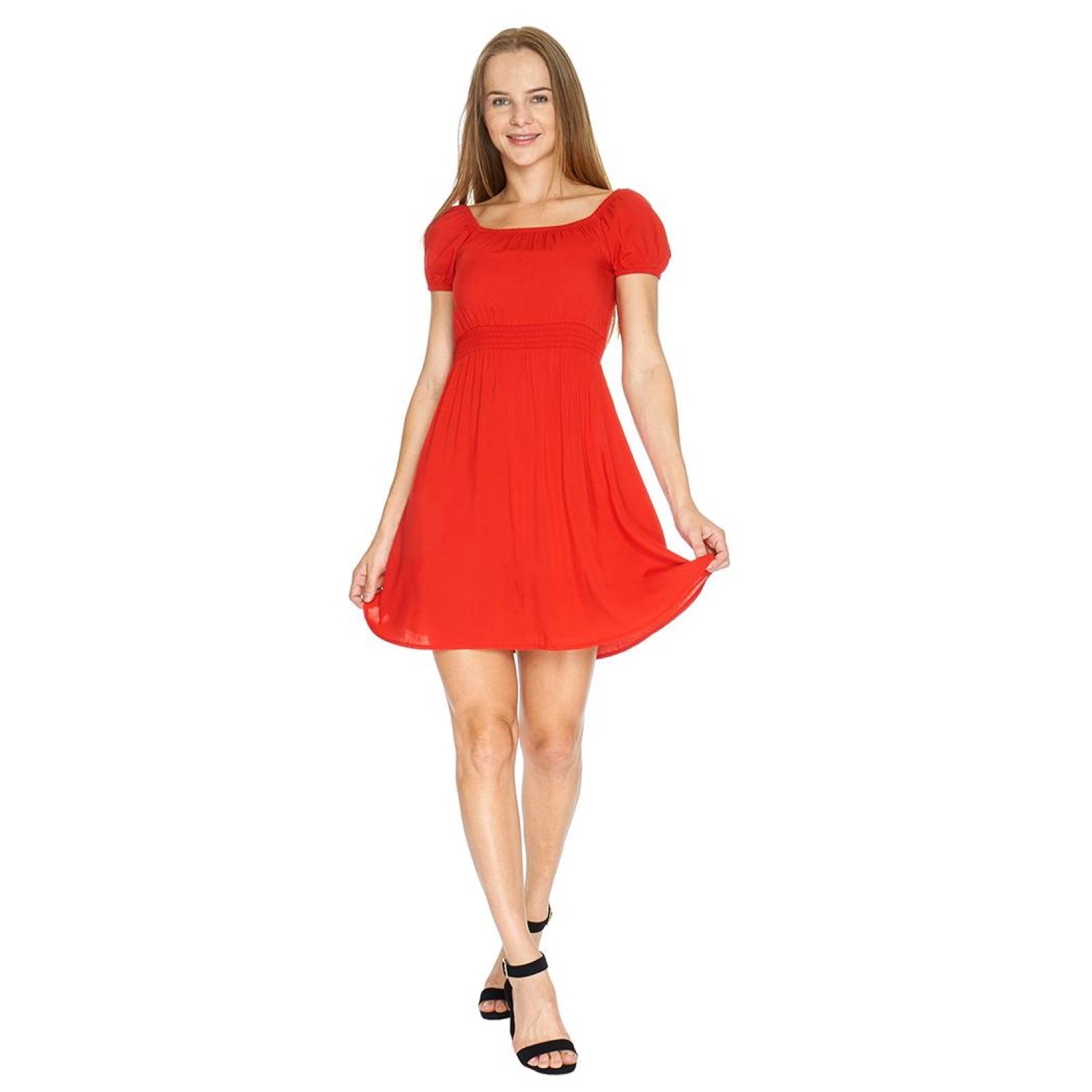 Vestido Juvenil Para Mujer Corto Holgado Liso Casual Rojo 