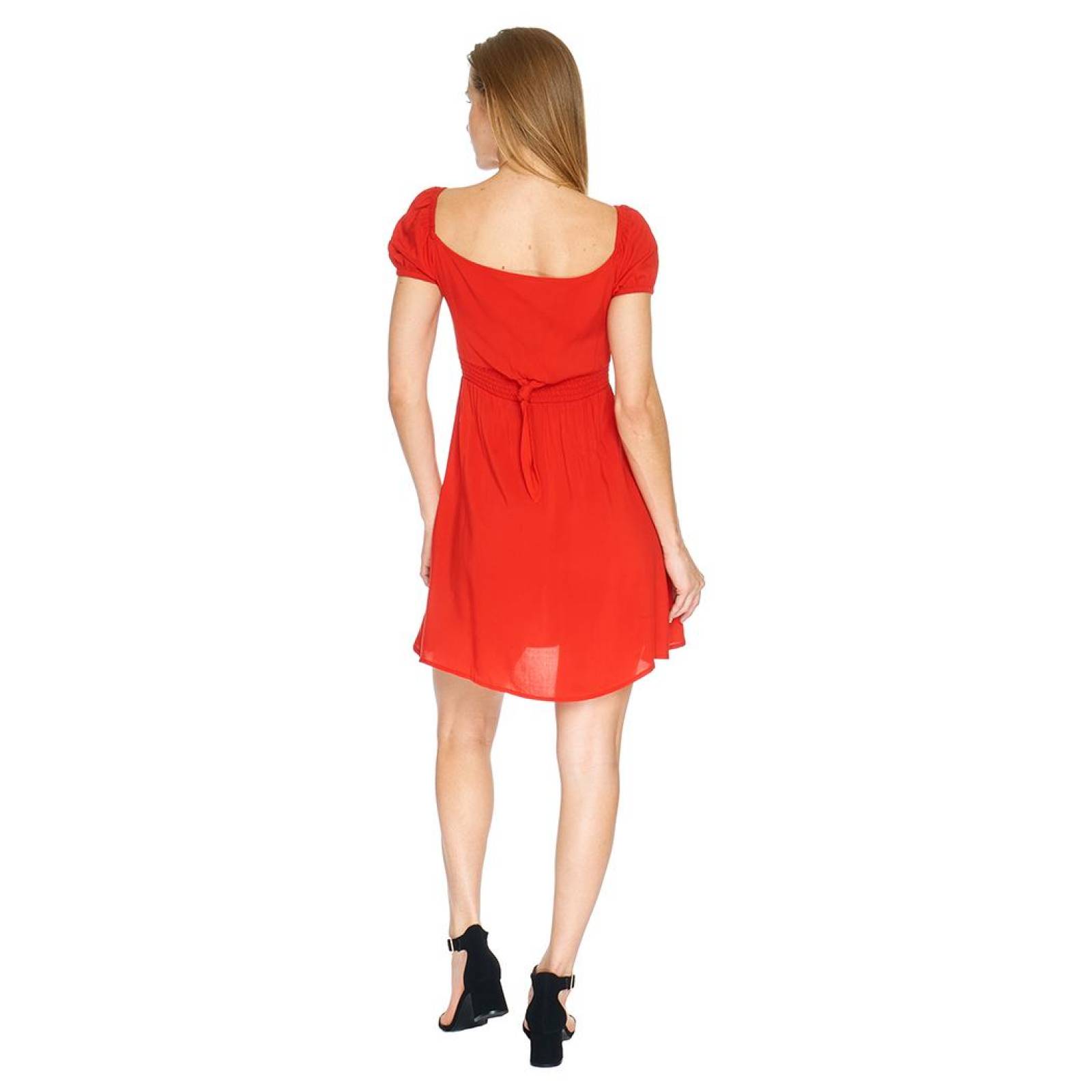 Vestido Juvenil Para Mujer Corto Holgado Liso Casual Rojo 