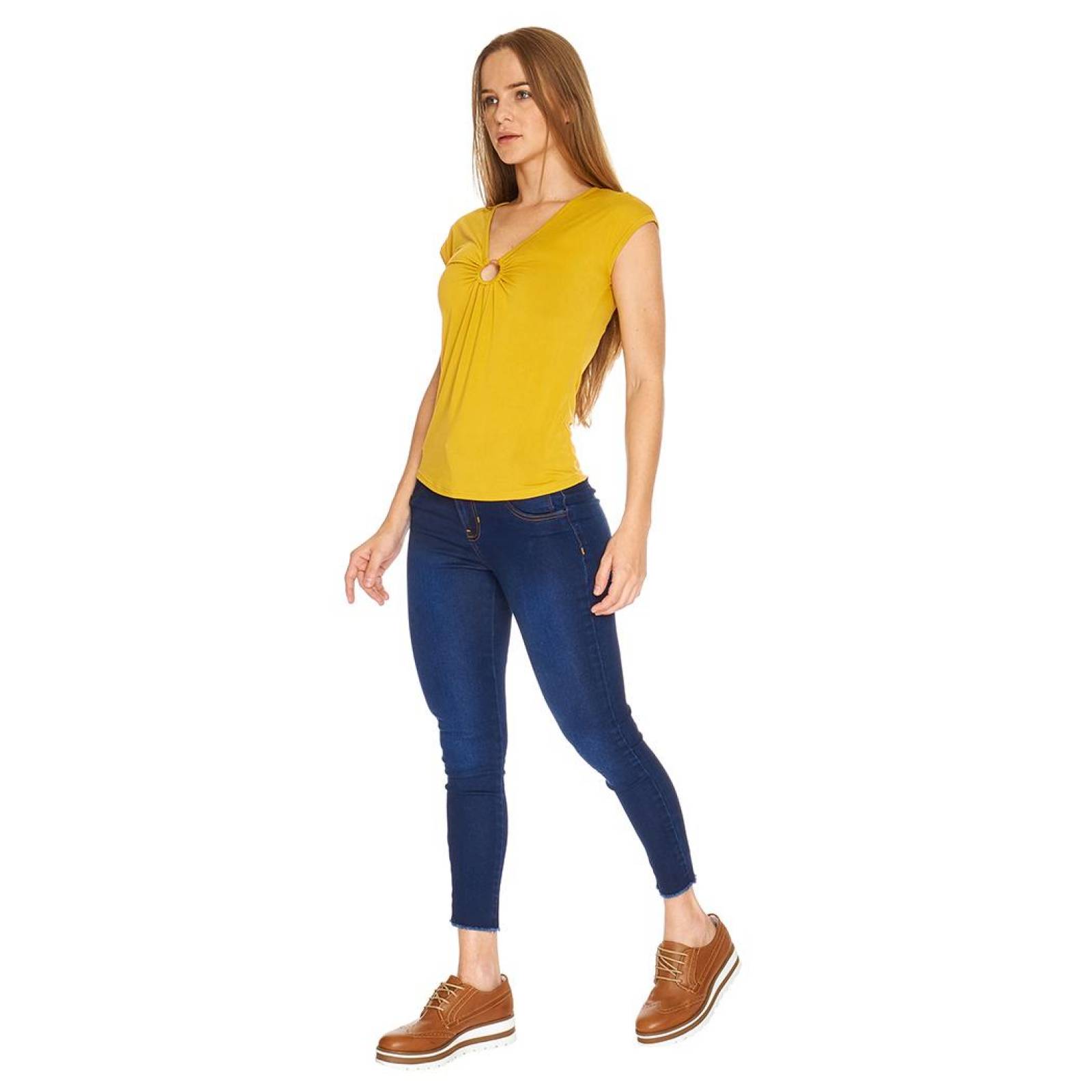 Blusa Mujer Sin manga Escote V Moda Casual Cómoda Mostaza 550336 