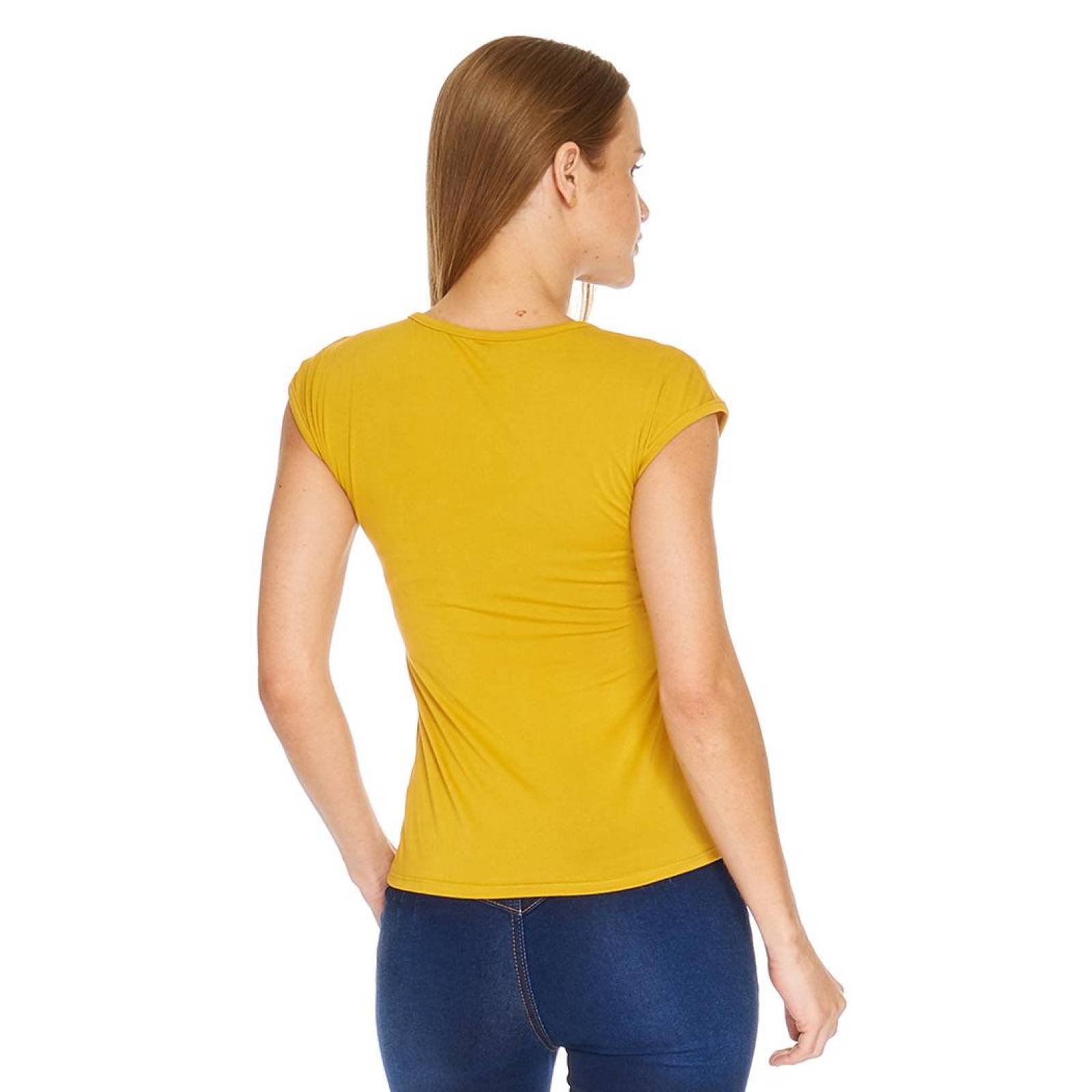 Blusa Mujer Sin manga Escote V Moda Casual Cómoda Mostaza 550336 
