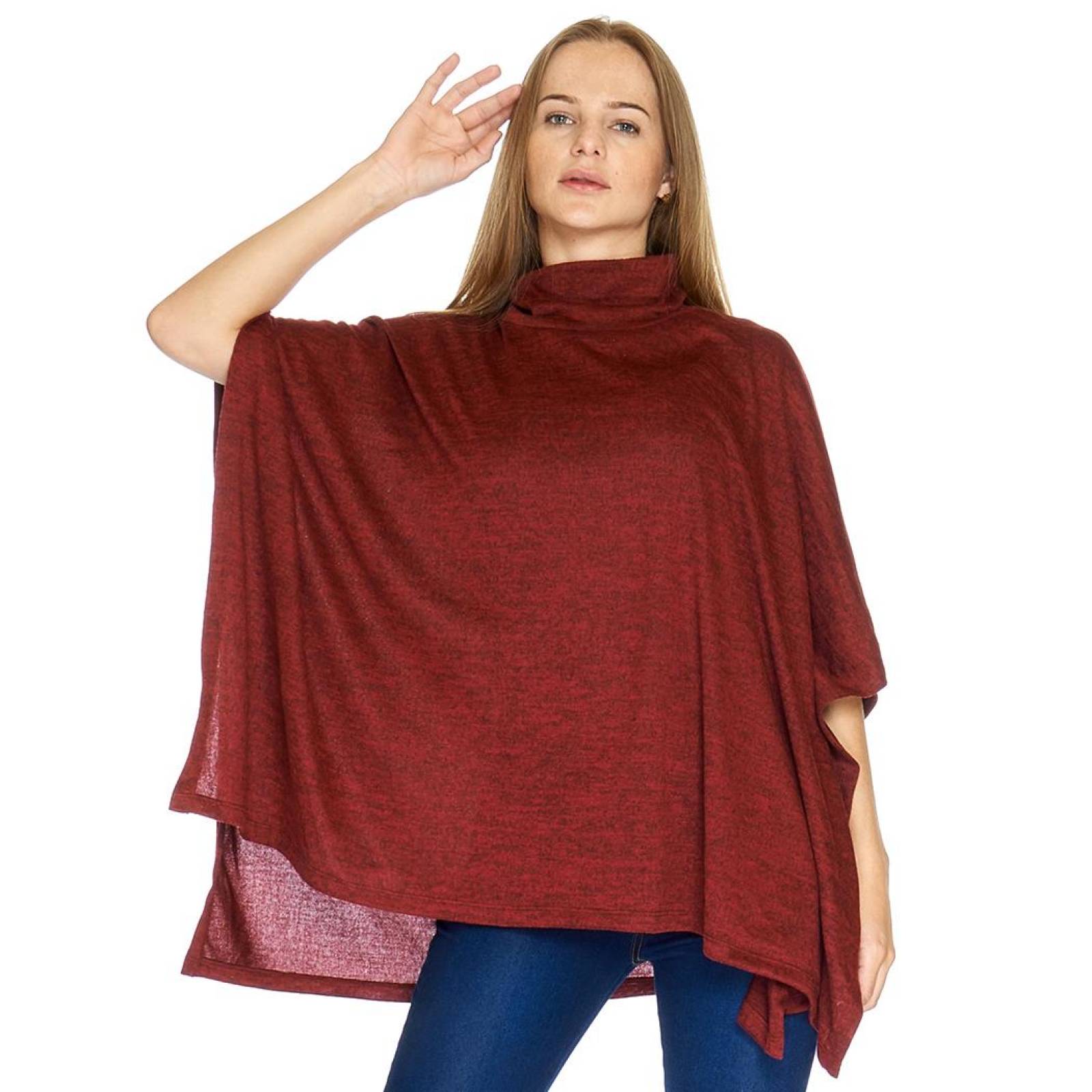 Poncho Mujer Cuello Alto Casual Unitalla Vino Suave 