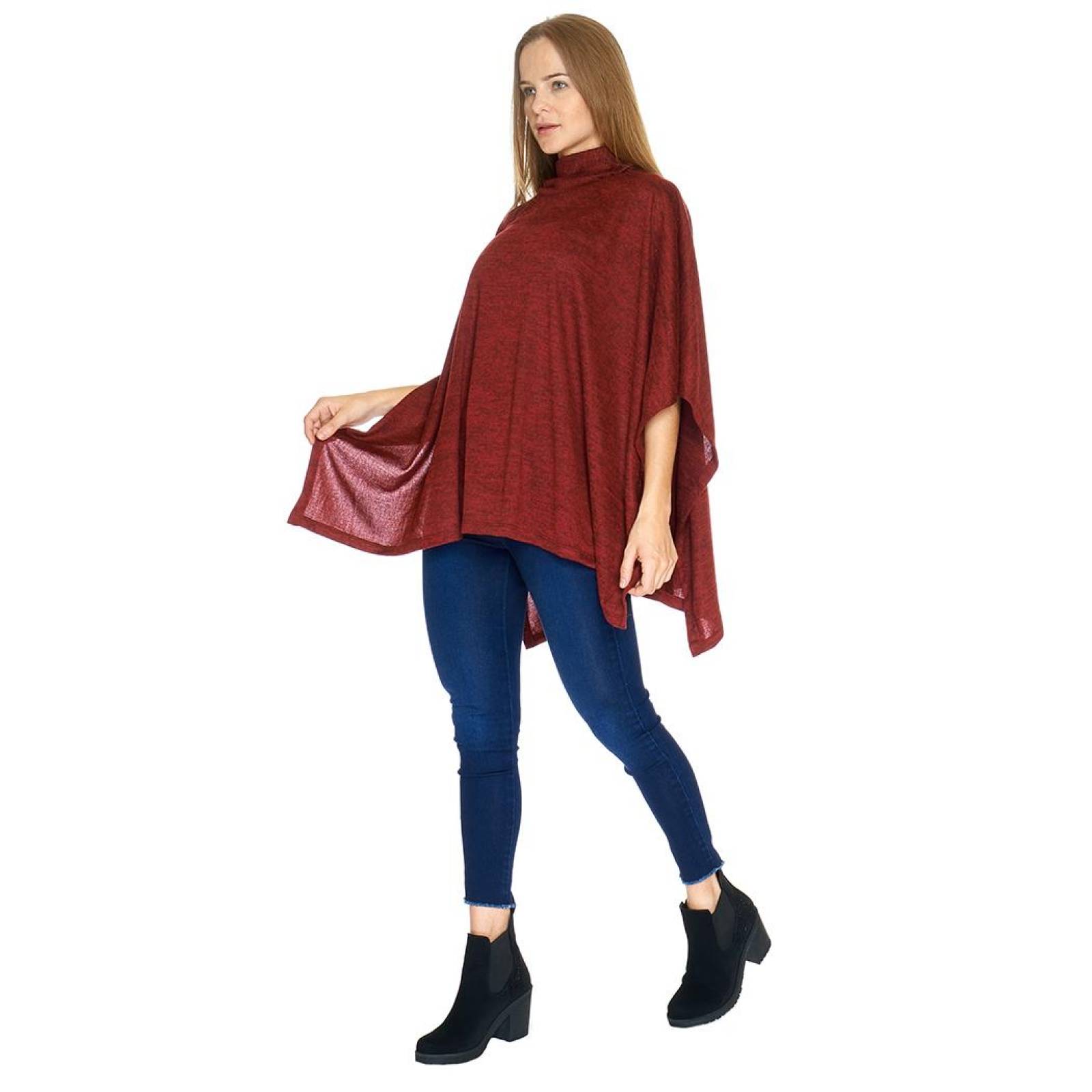 Poncho Mujer Cuello Alto Casual Unitalla Vino Suave 