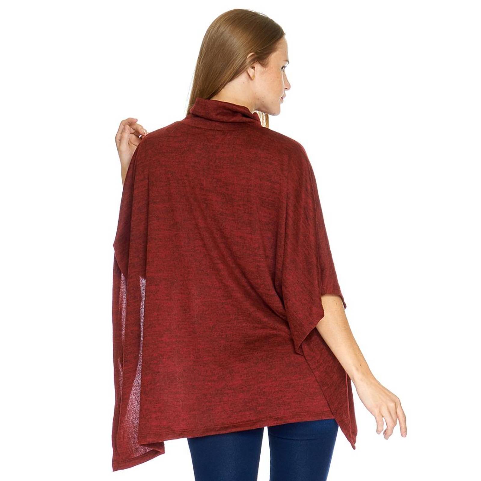 Poncho Mujer Cuello Alto Casual Unitalla Vino Suave 