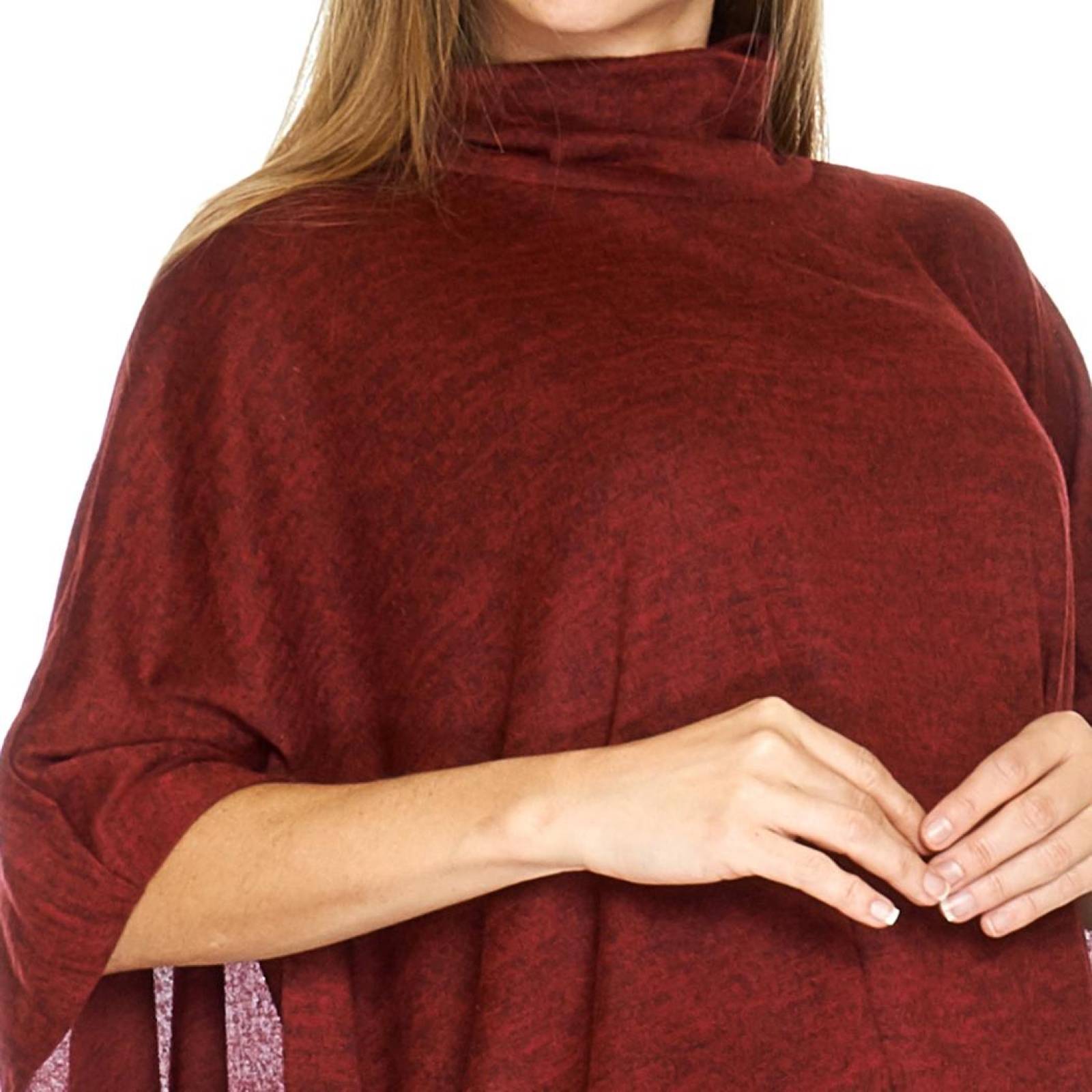 Poncho Mujer Cuello Alto Casual Unitalla Vino Suave 