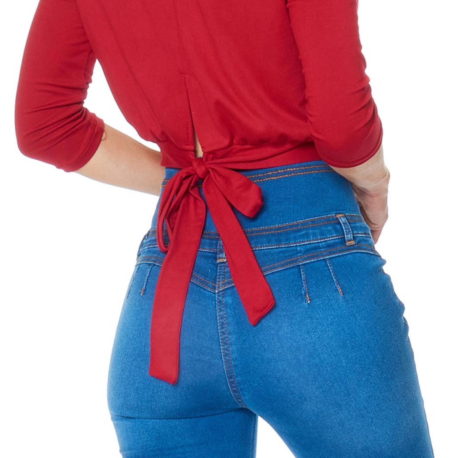 Blusa Para Mujer Top Cuello Alto Manga 3/4 Moda Casual Vino 