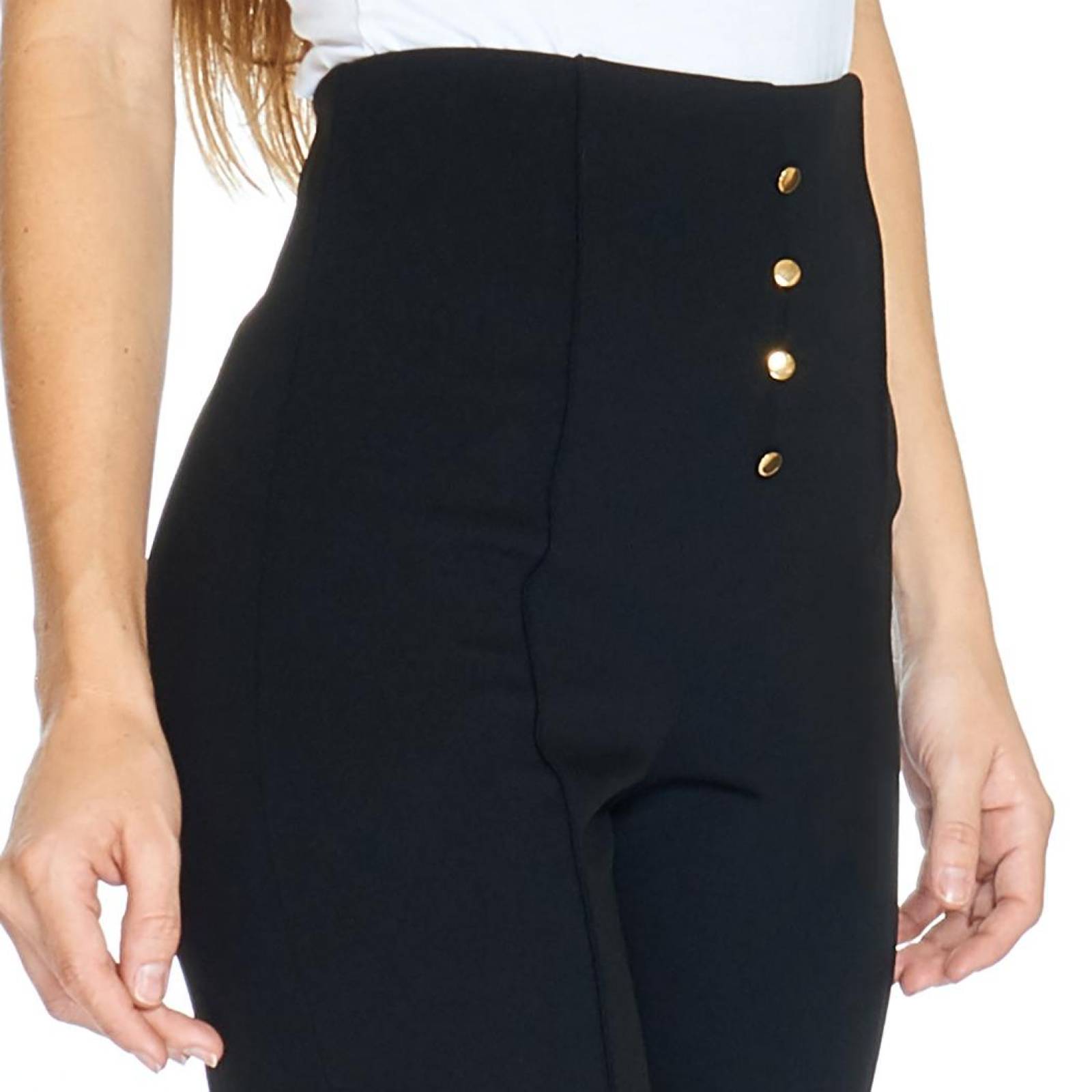 Pantalón Flare Mujer Con Botones Formal Casual Negro Holgado