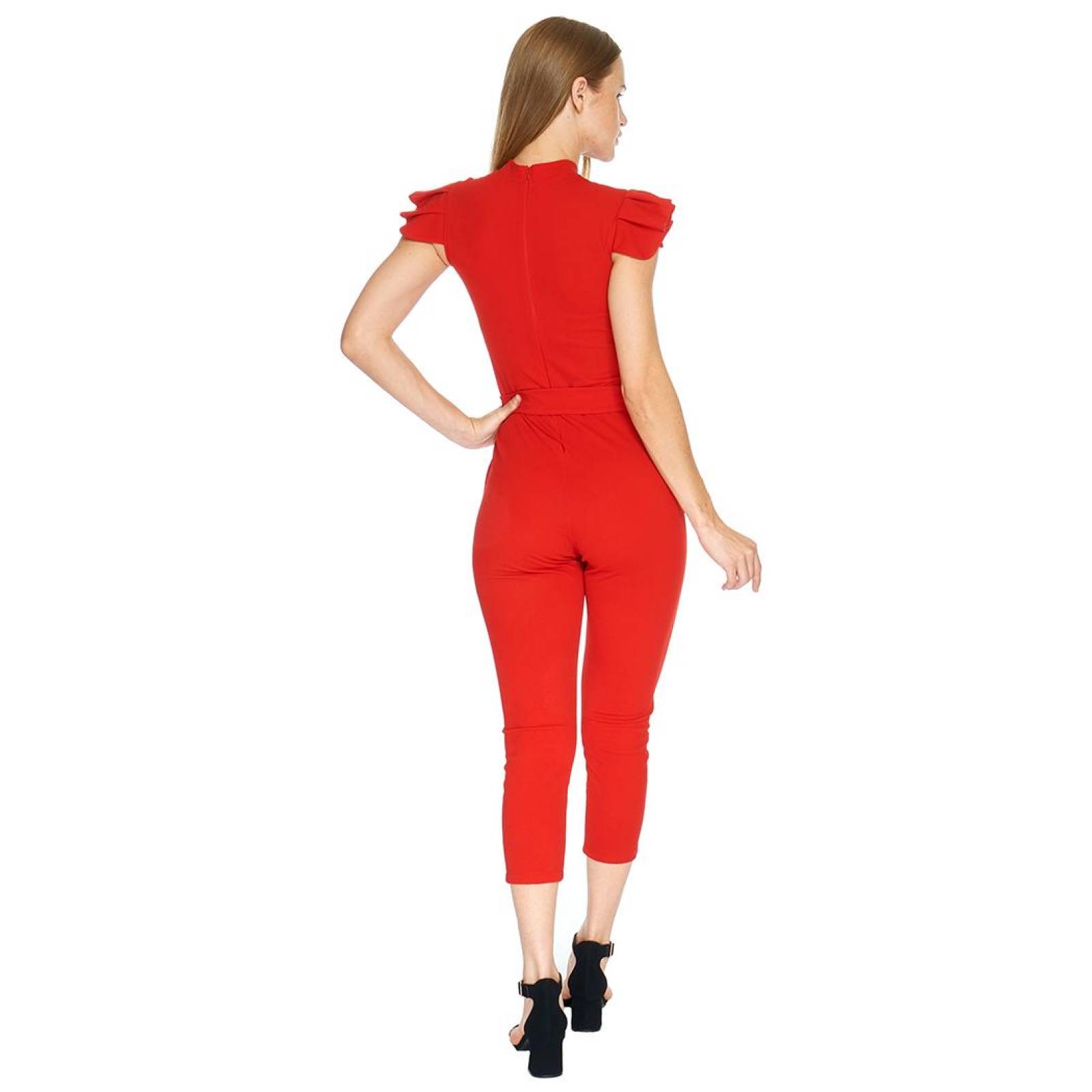 Palazzo Mujer Cuello Alto Manga Olán Casual Formal Rojo 