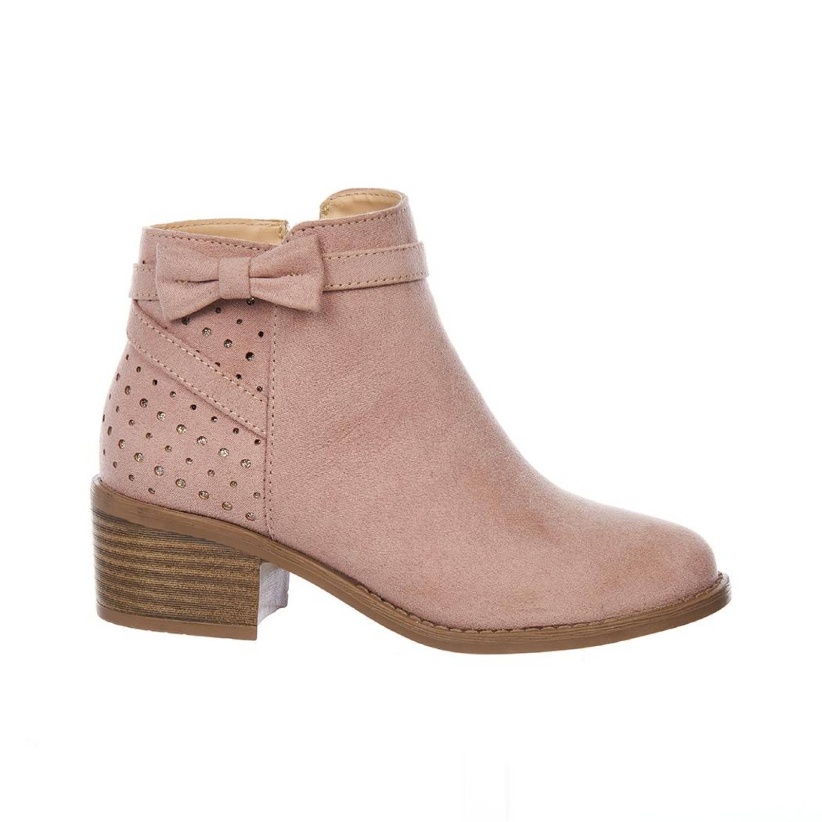 Botines Rosas Con Moño Tipo Gamuza Mujer Juvenil Casual 