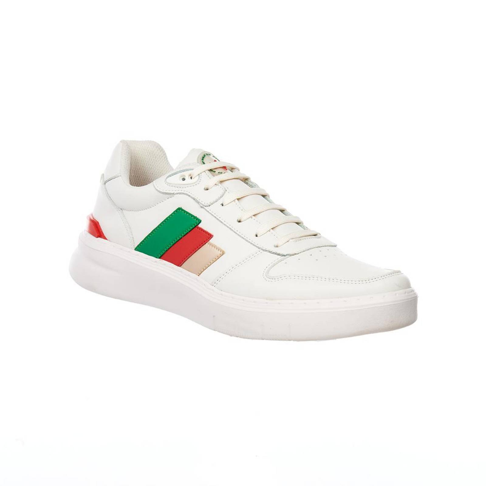 Tenis Casuales Blancos Para Hombre Tipo Piel Con Franjas 