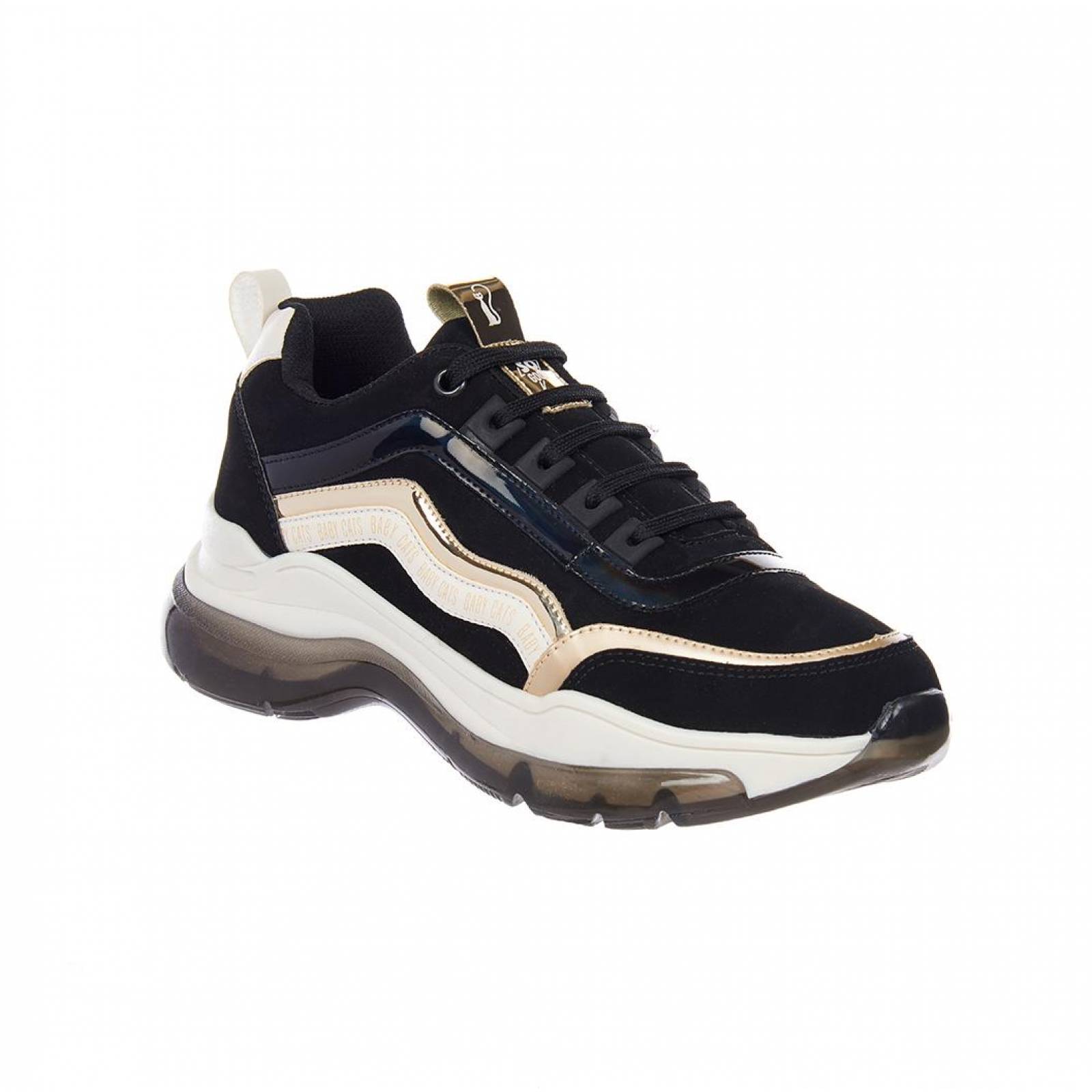 Tenis Mujer Juvenil Moda Casual Negro Dorado Tipo Ante 