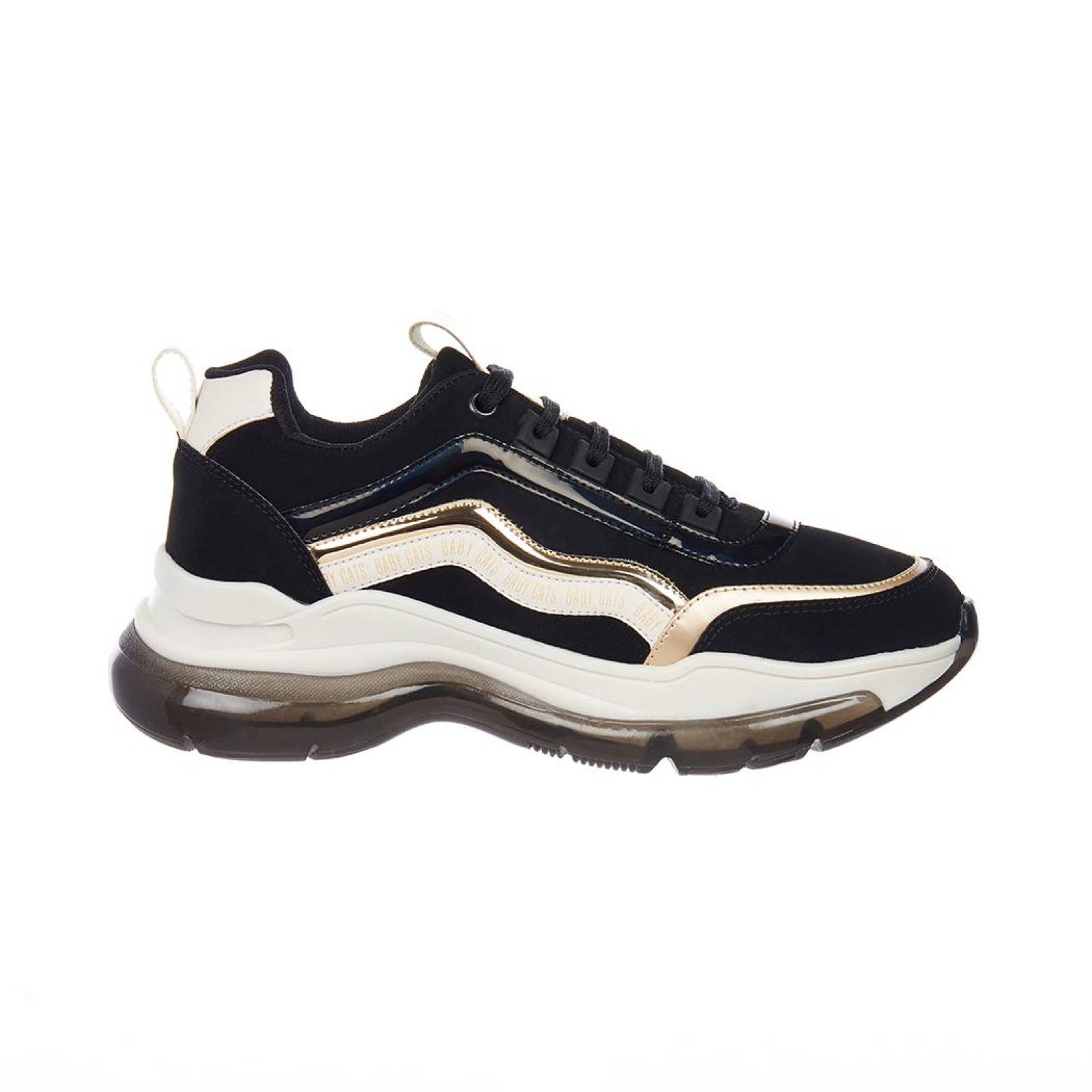 Tenis Mujer Juvenil Moda Casual Negro Dorado Tipo Ante 
