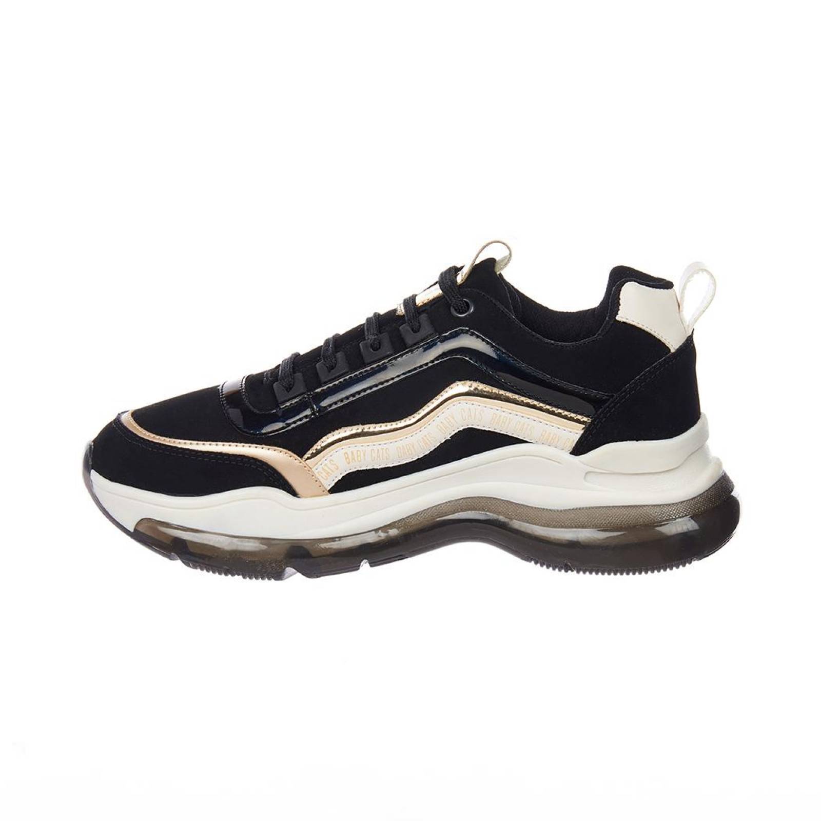 Tenis Mujer Juvenil Moda Casual Negro Dorado Tipo Ante 
