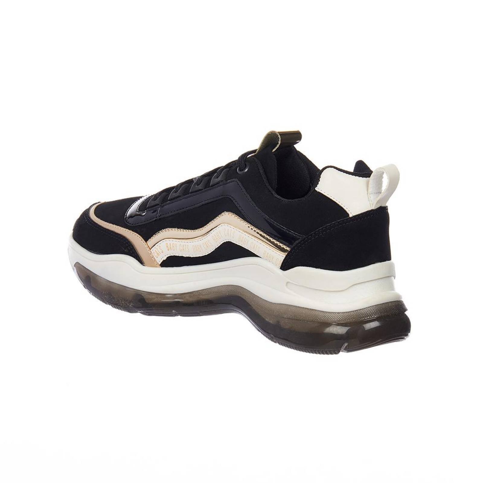 Tenis Mujer Juvenil Moda Casual Negro Dorado Tipo Ante 