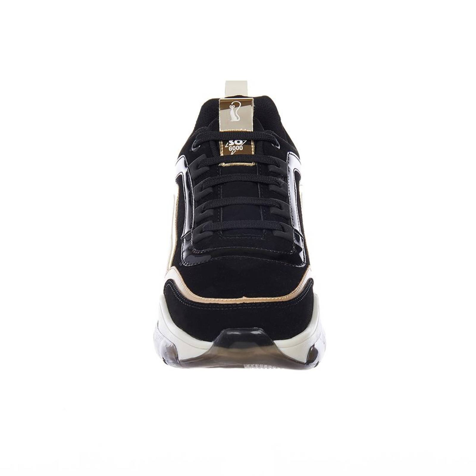 Tenis Mujer Juvenil Moda Casual Negro Dorado Tipo Ante 