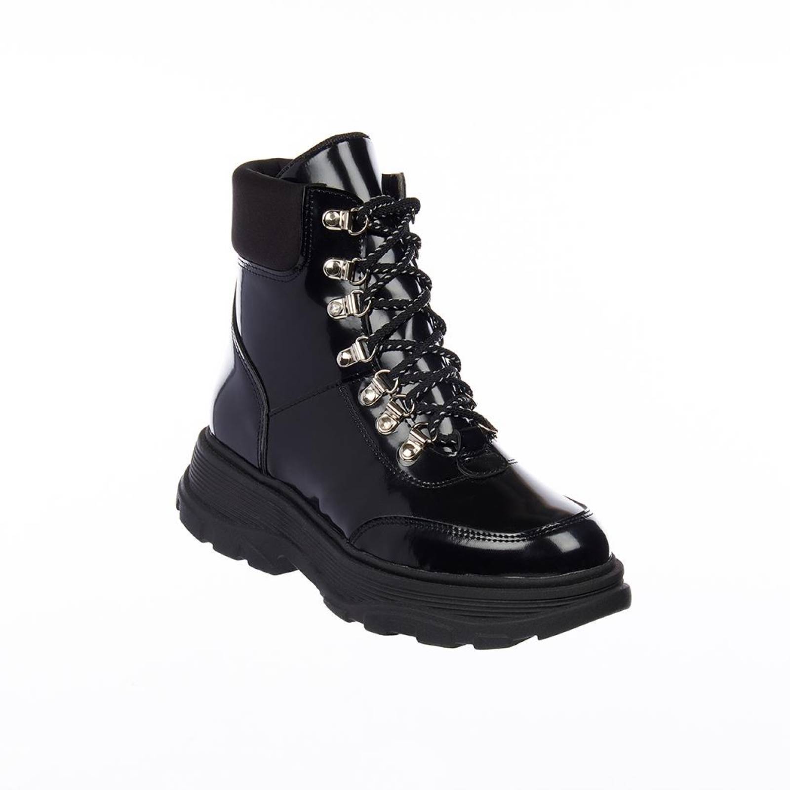 Botas Urbanas Casuales Mujer Juveniles Cómodas Charol Negro 