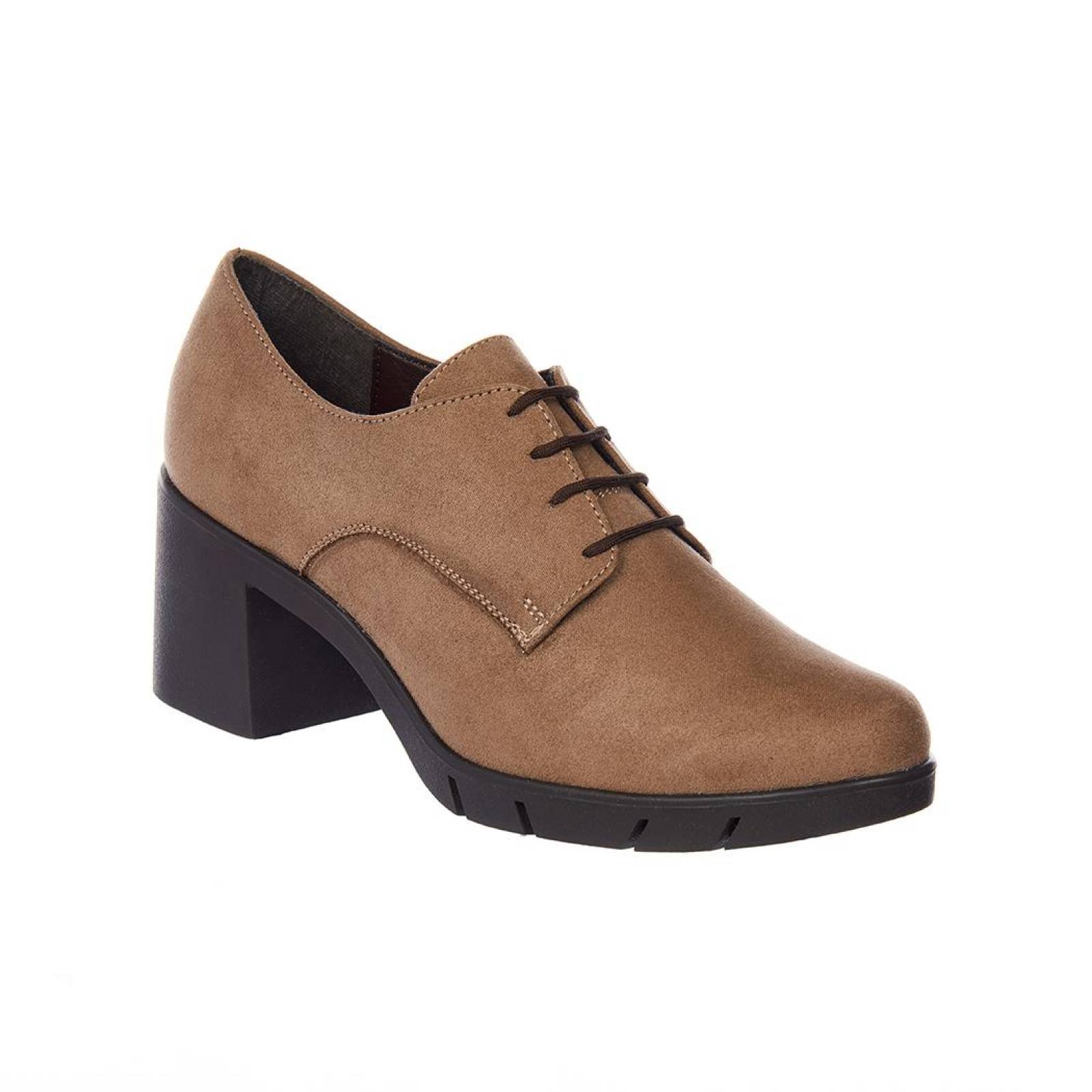 Zapatos Mujer Tacón Ancho Tipo Gamuza Taupe Casual / Formal 