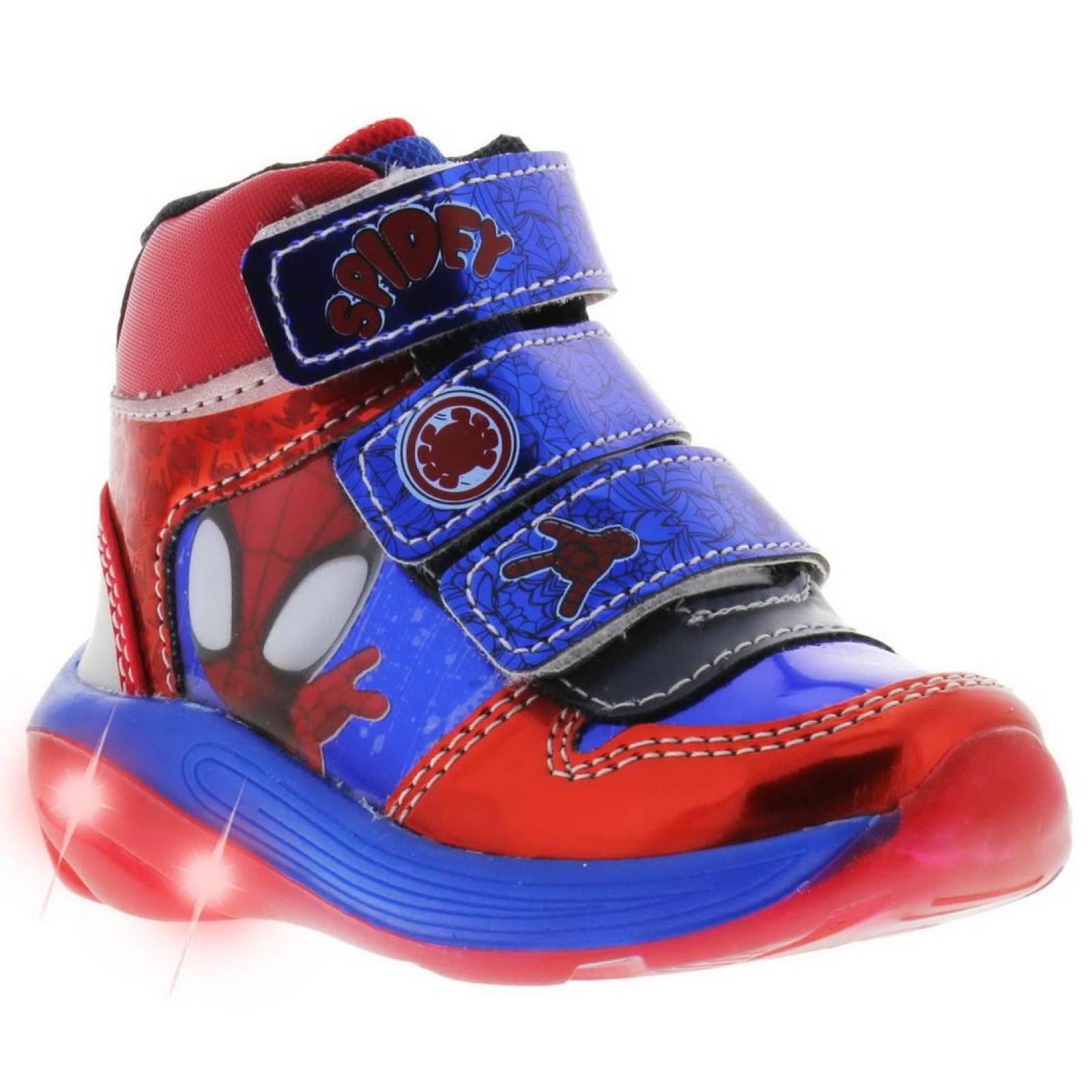 Tenis Para Niños Spider Man Con Luces Led Azul Tipo Piel
