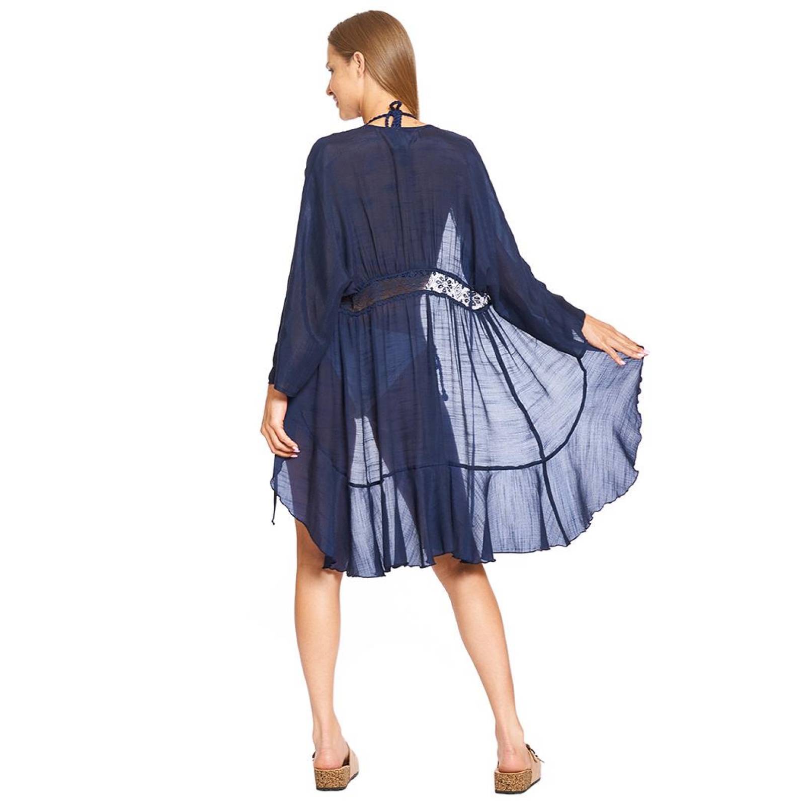 Ensamble Mujer Pareo Encaje Holgado Ligero Marino Moda Casual