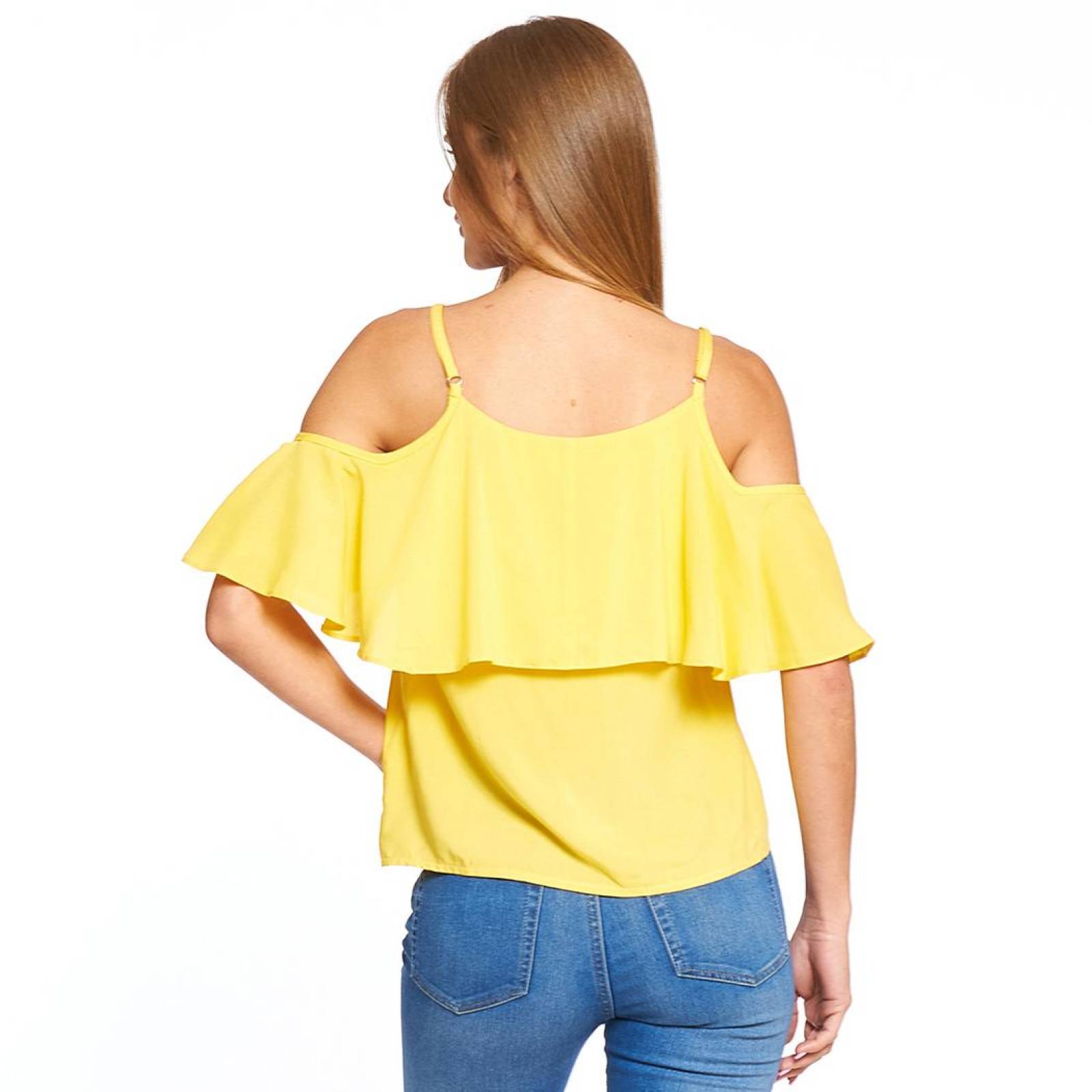 Blusa Mujer Con Olanes Manga Corta Moda Casual Amarillo 
