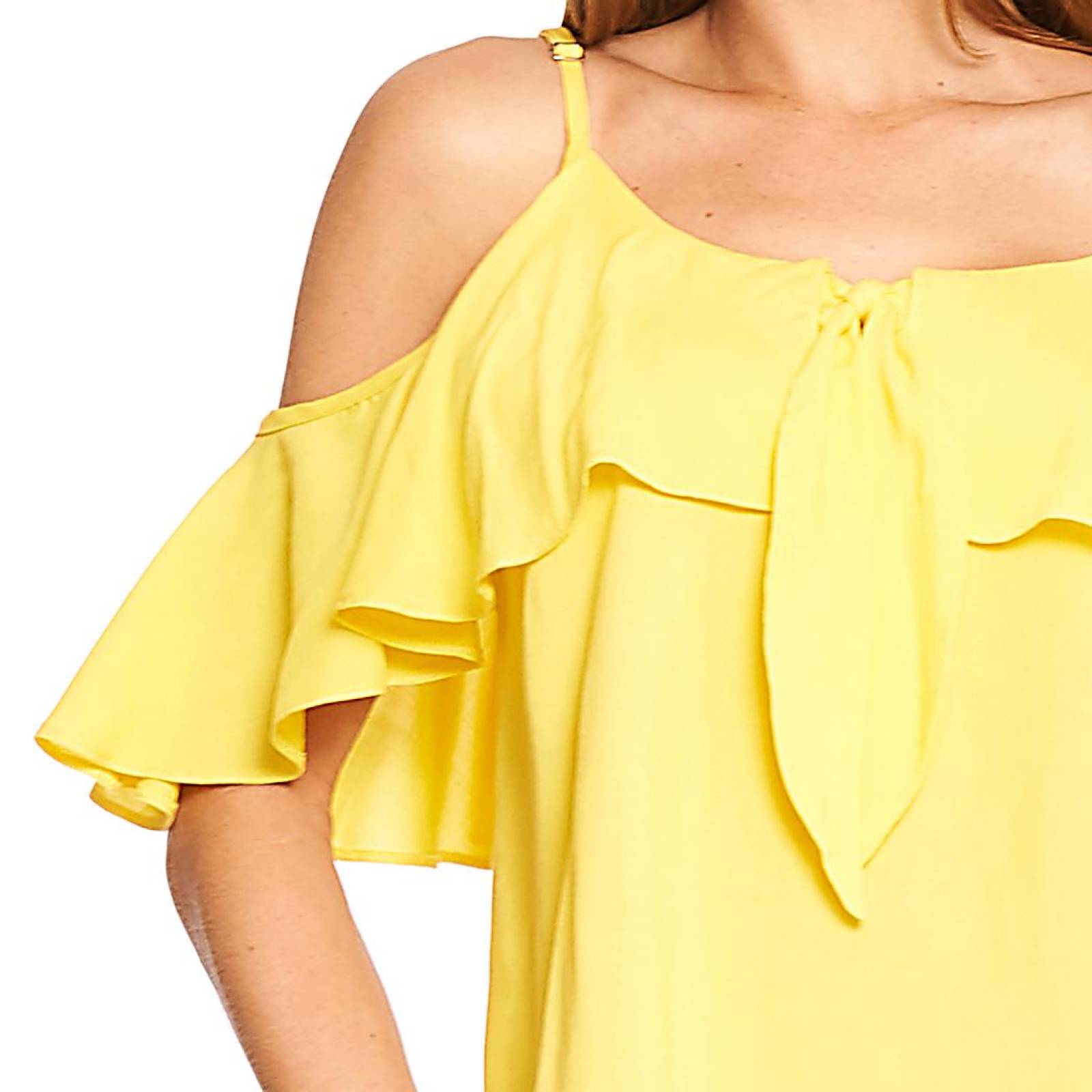 Blusa Mujer Con Olanes Manga Corta Moda Casual Amarillo 