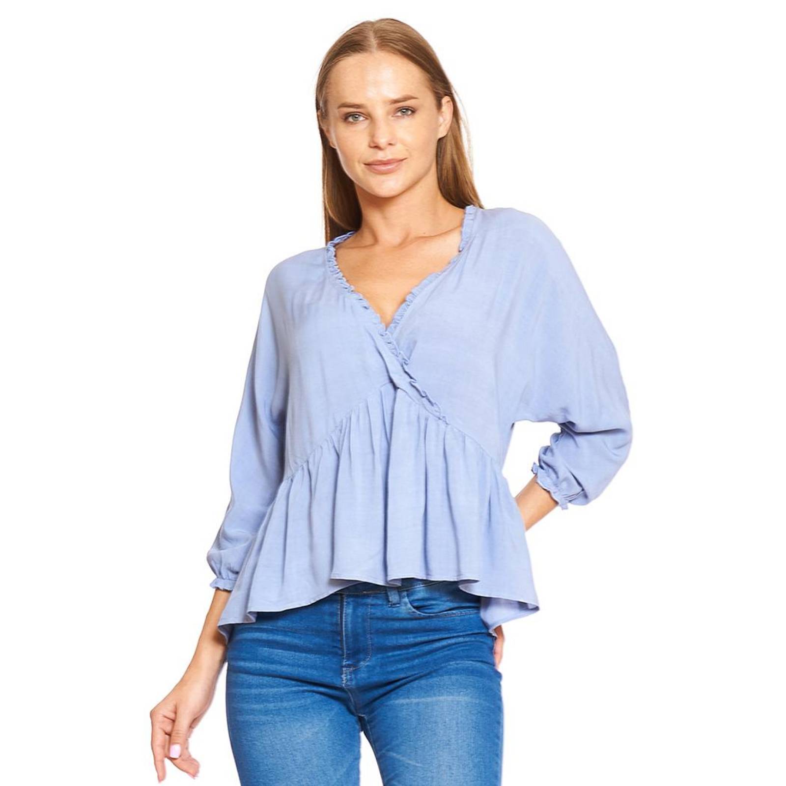 Blusa Mujer Cruzada Corte Imperio Moda Casual Plumbago