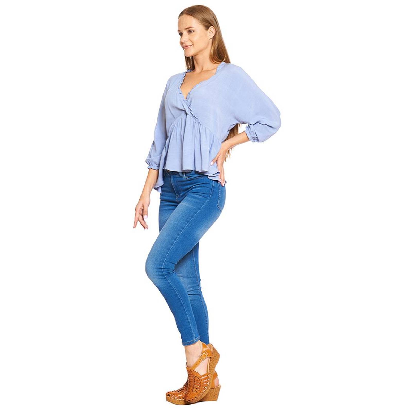Blusa Mujer Cruzada Corte Imperio Moda Casual Plumbago