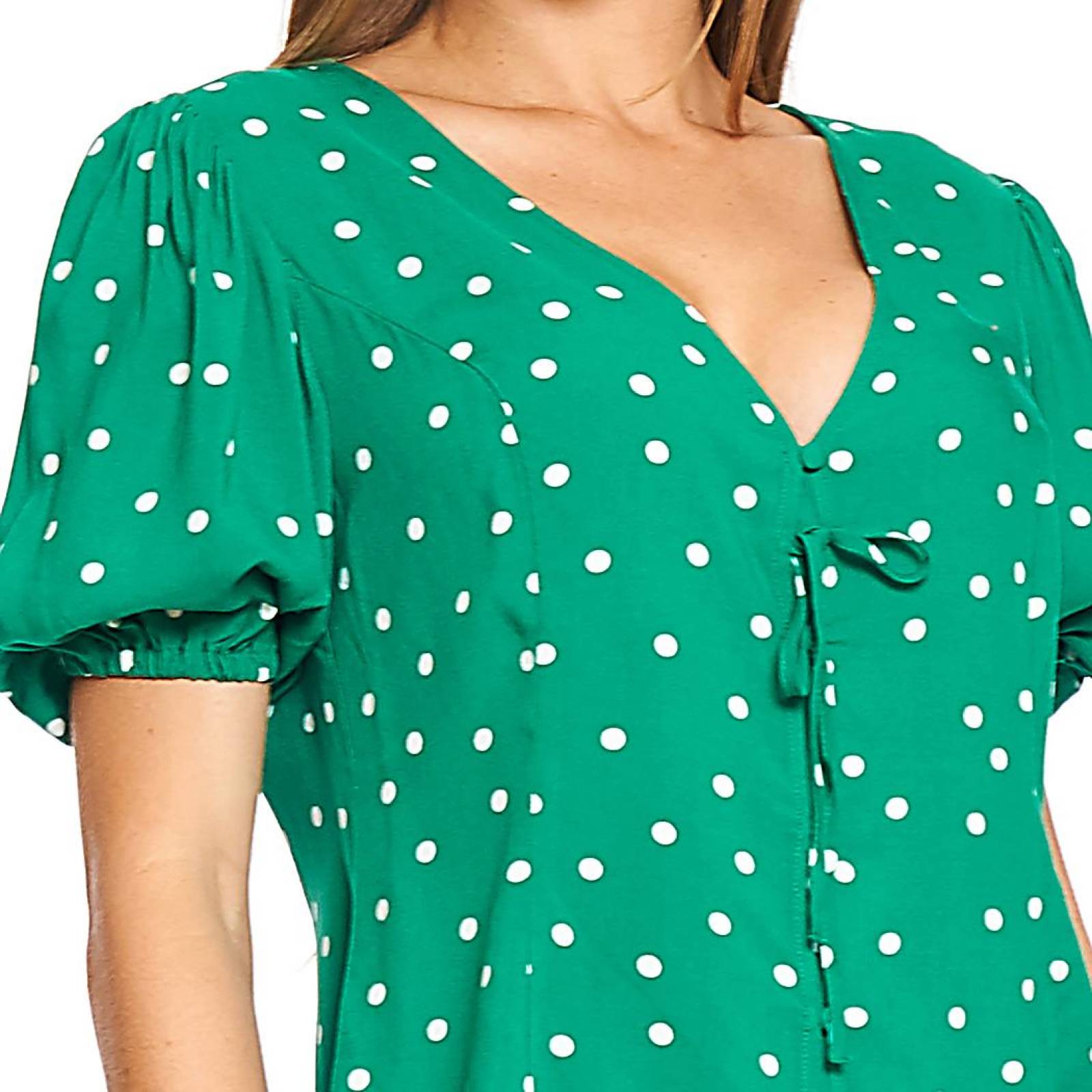 Blusa Mujer Escote V Con Lunares Moda Casual Verde Cómoda 