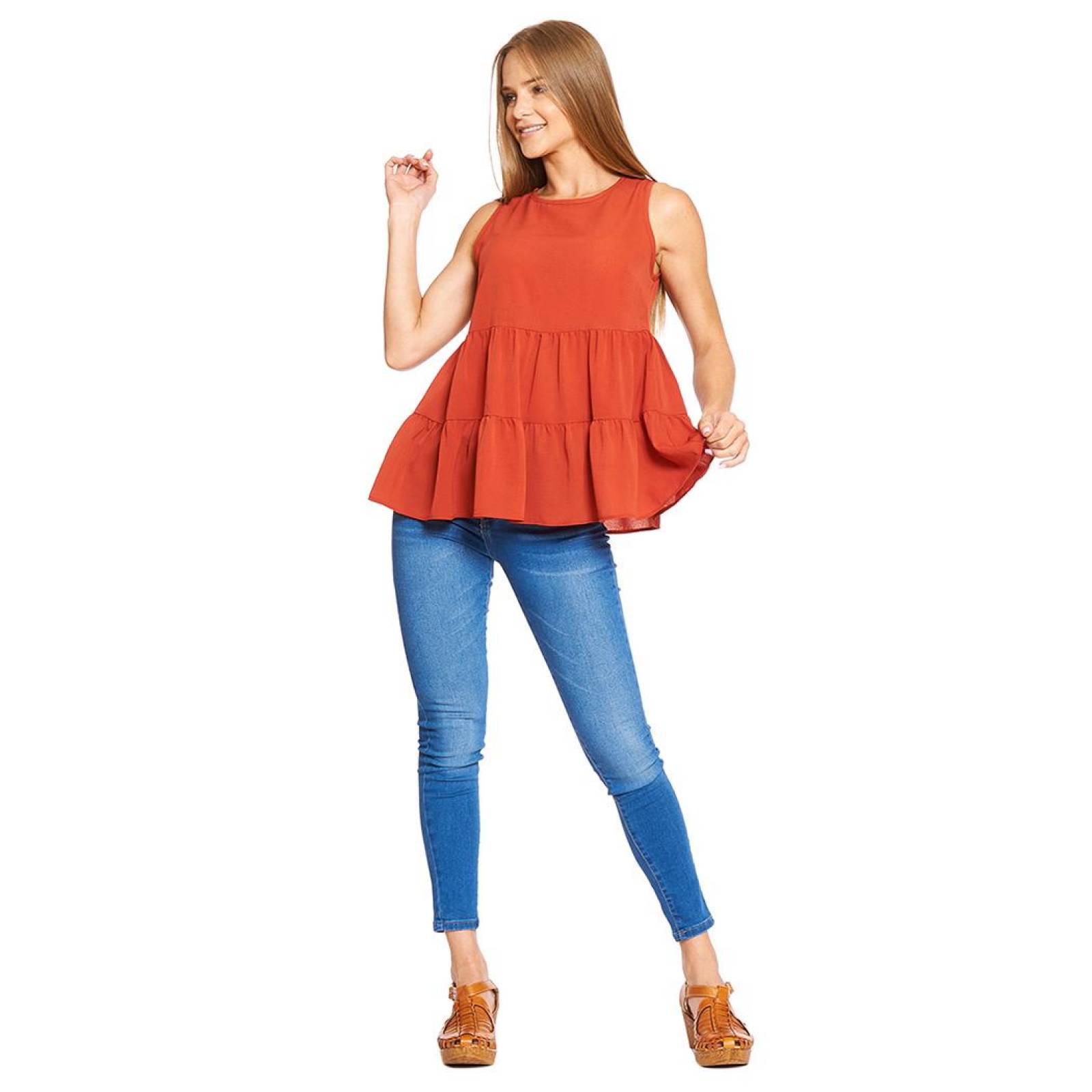 Blusa Mujer Sin Mangas Con Olanes Holgada Casual Shedron 