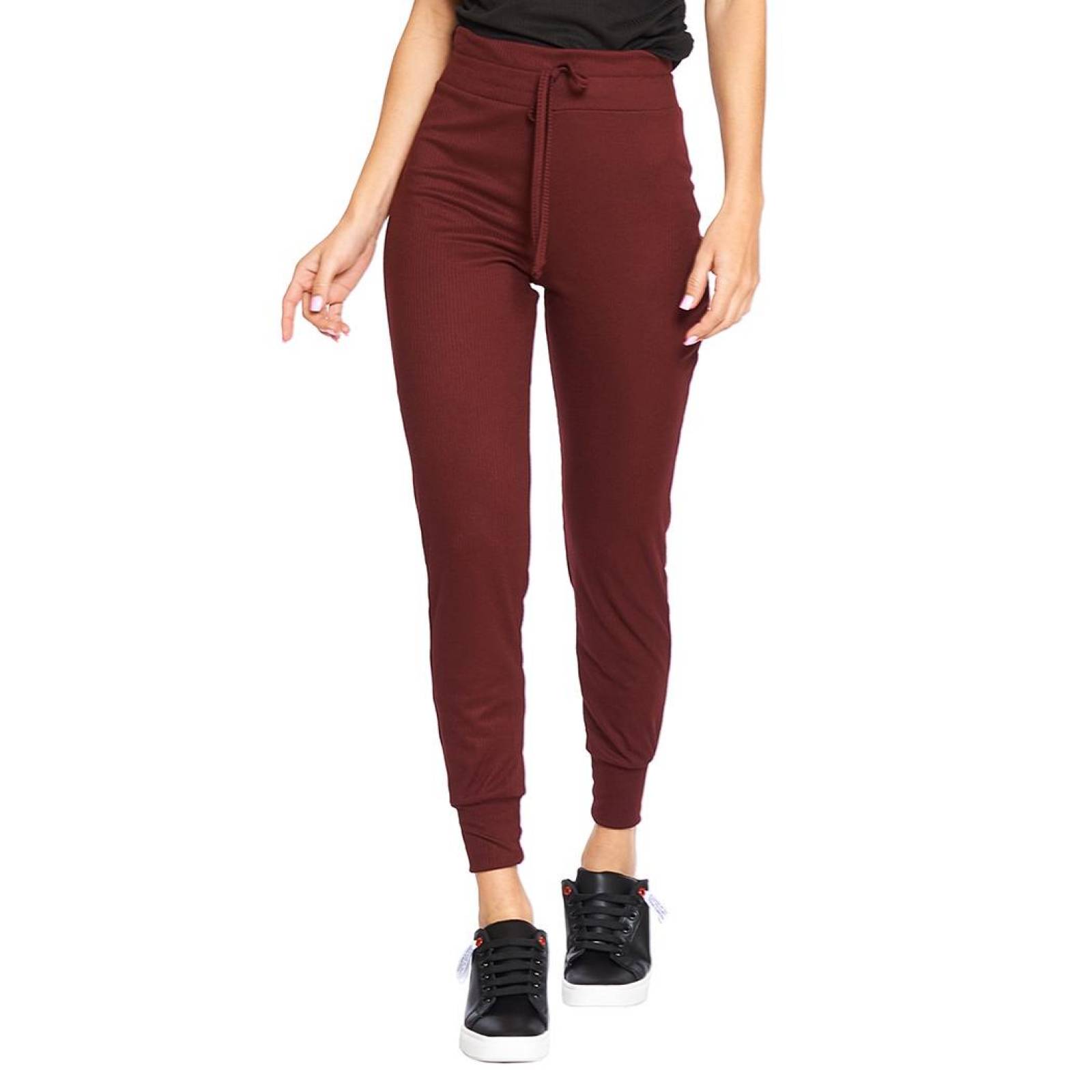 Pantalón Tipo Jogger Mujer Moda Casual Negro Vino 2 piezas 