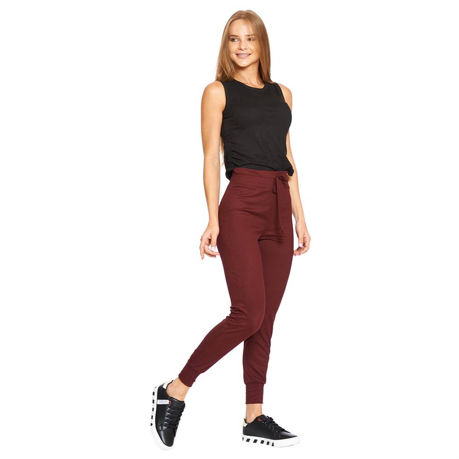 Pantalón Tipo Jogger Mujer Moda Casual Negro Vino 2 piezas 