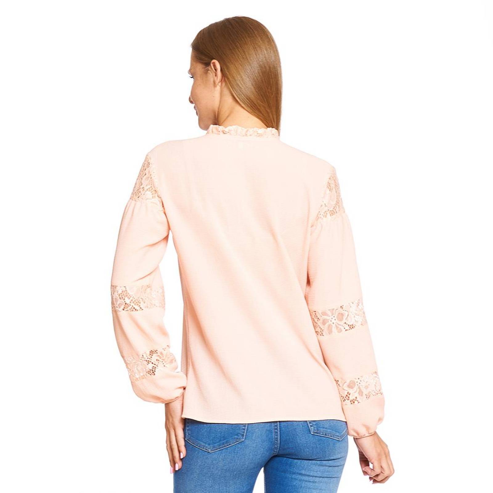Blusa Mujer Casual Encaje Manga Larga Holgada Salmon 