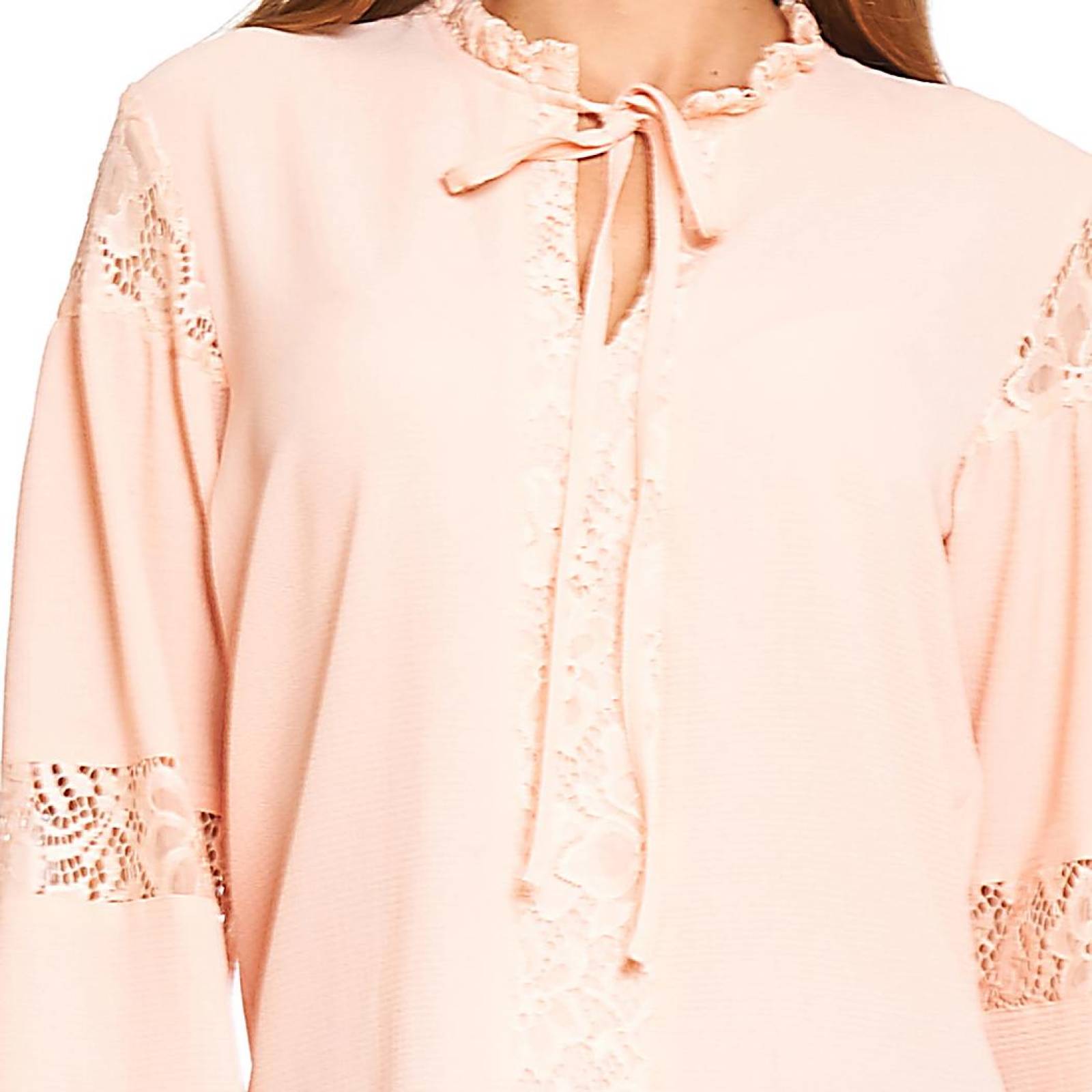 Blusa Mujer Casual Encaje Manga Larga Holgada Salmon 