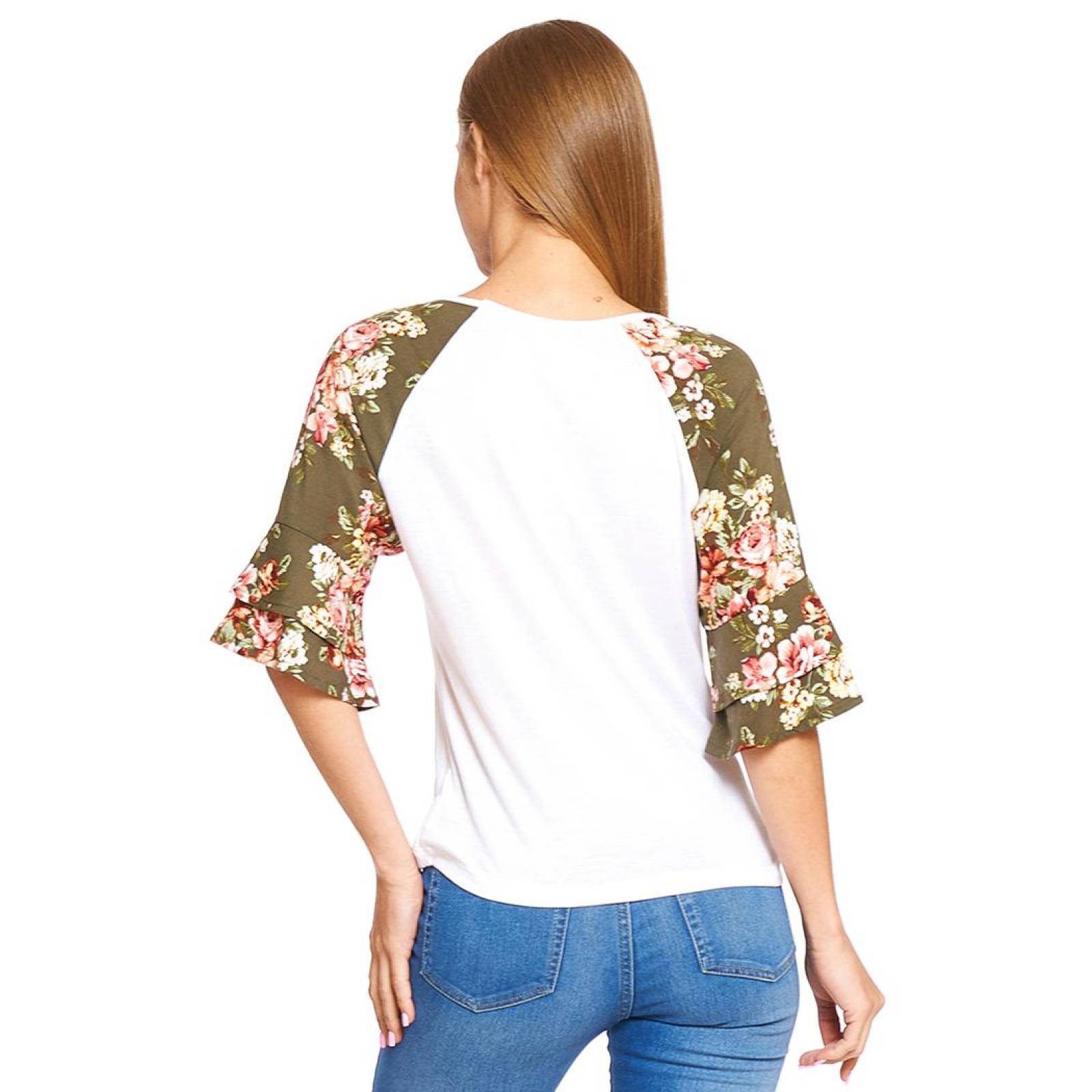 Blusa Mujer Casual Manga Holgada Con Flores Blanca Ligera 