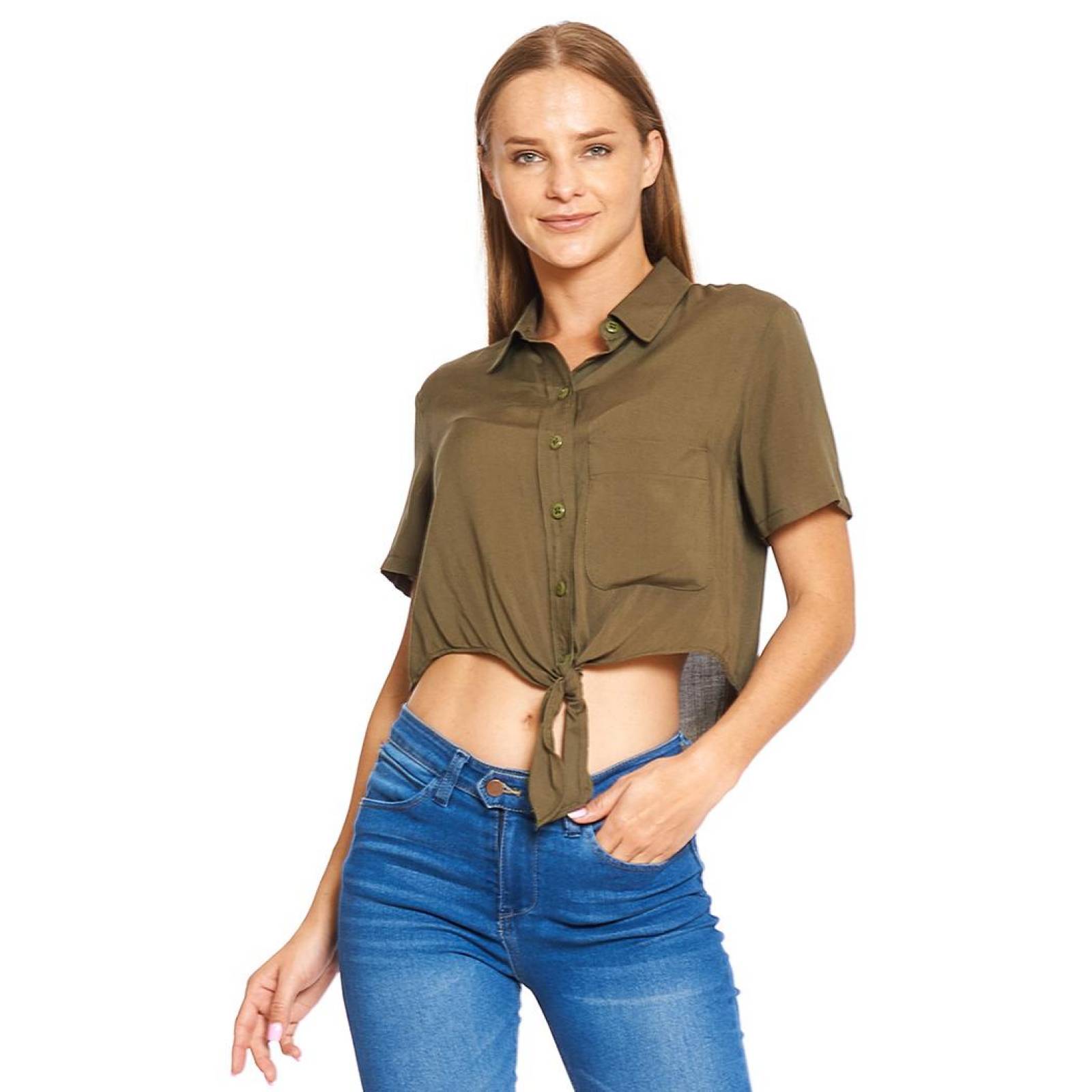 Blusa Mujer Top Con Cuello Amarre Moda Casual Olivo