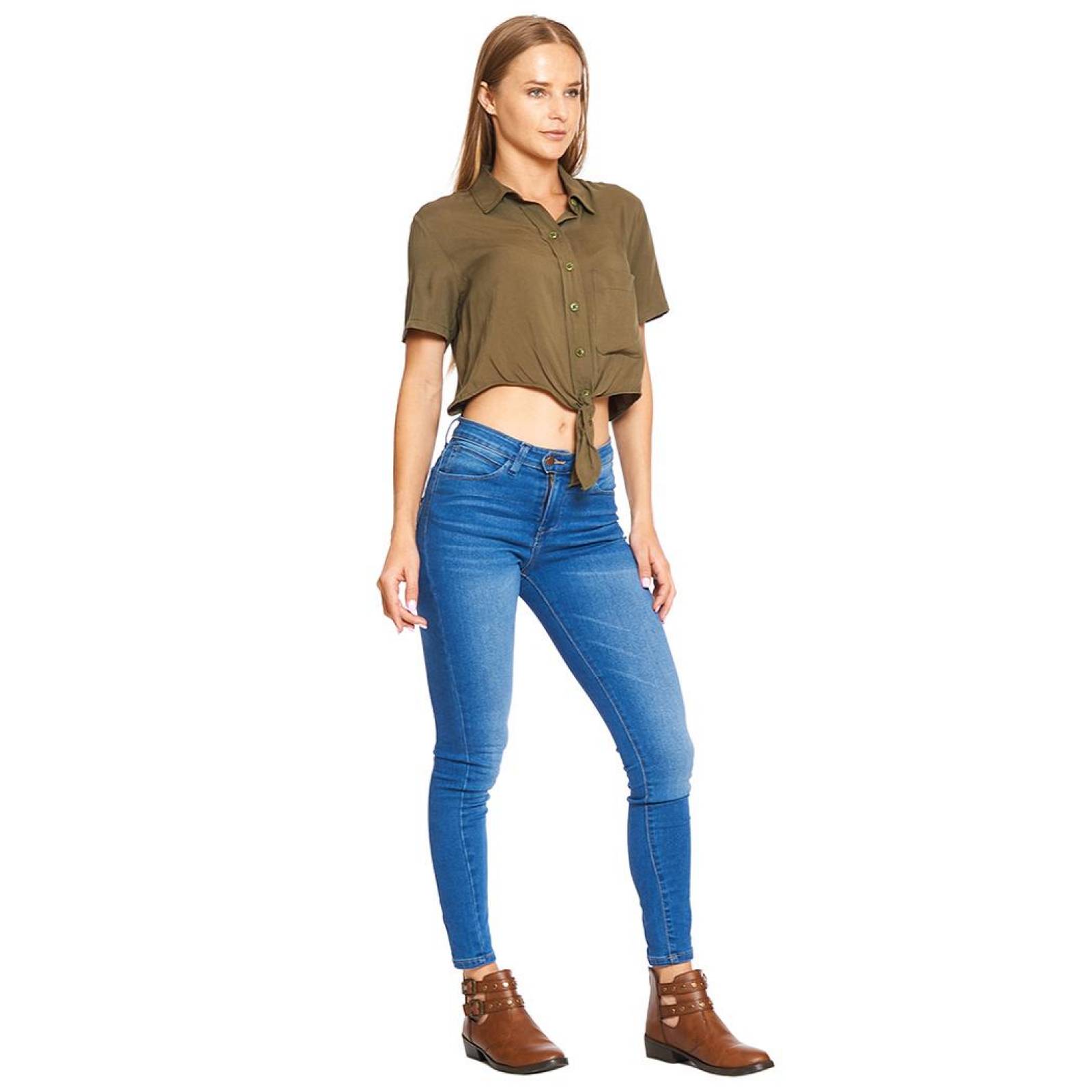 Blusa Mujer Top Con Cuello Amarre Moda Casual Olivo