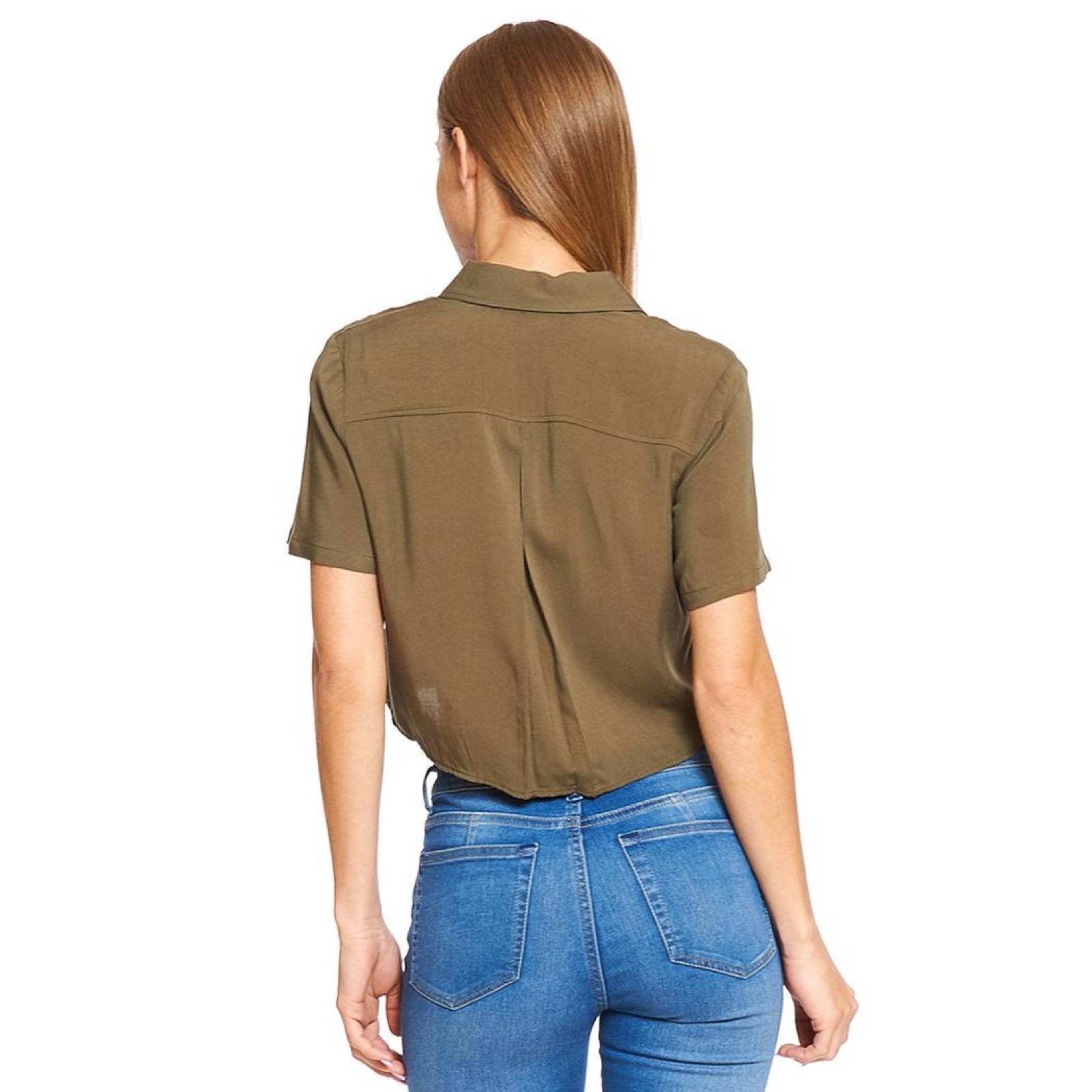 Blusa Mujer Top Con Cuello Amarre Moda Casual Olivo