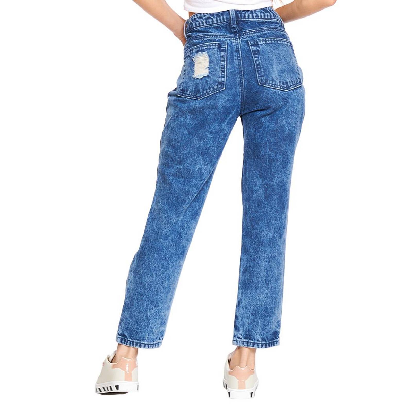 Jeans Mujer Mom Fit Destroyer Moda Casual Mezclilla Azul 