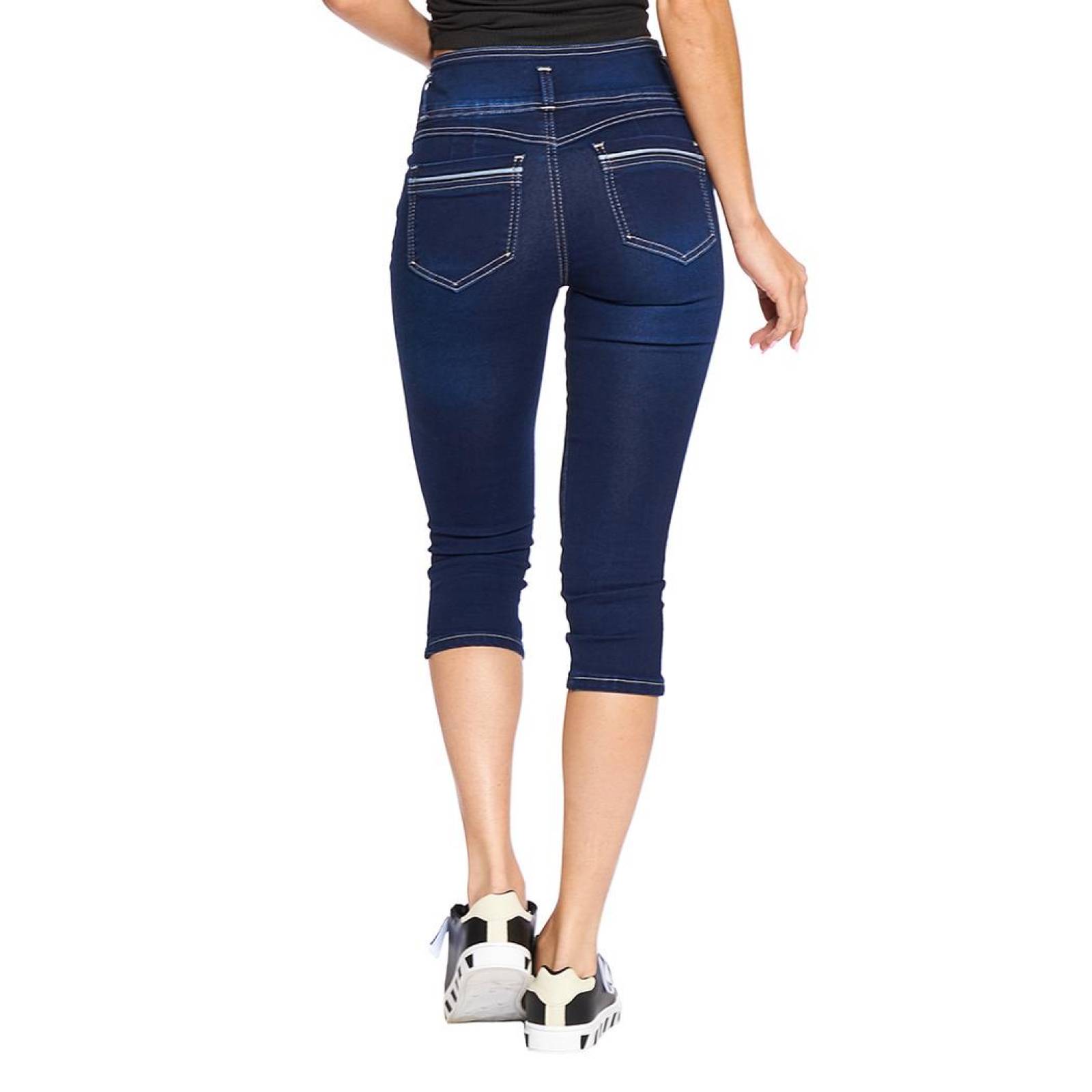 Jeans Capri Mujer Moda Casual Mezclilla 3 Botones Azul