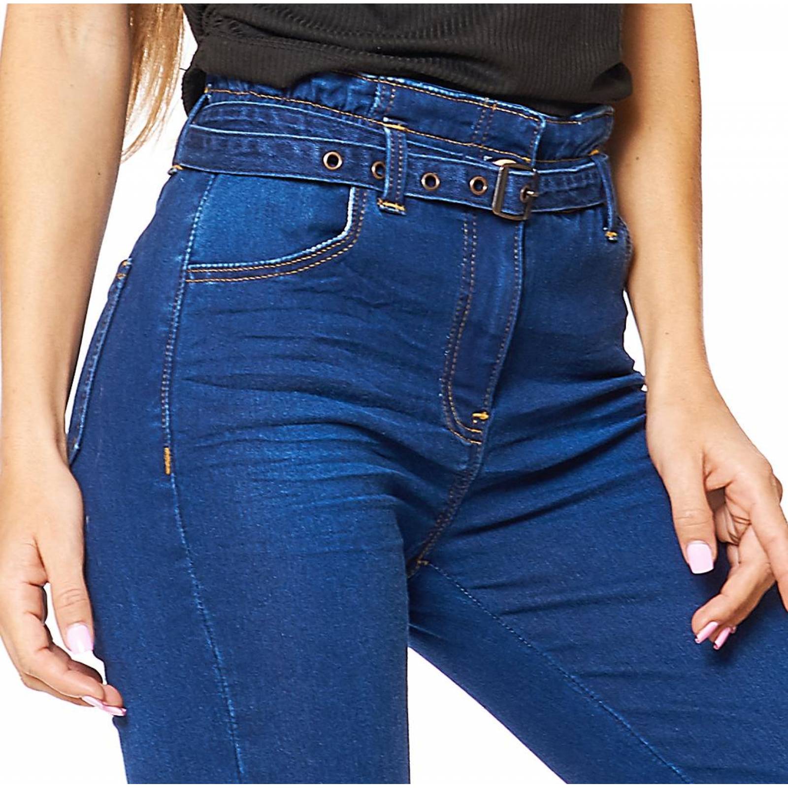 Jeans Mujer Moda Casual Resorte Mezclilla Cinturón Stone 