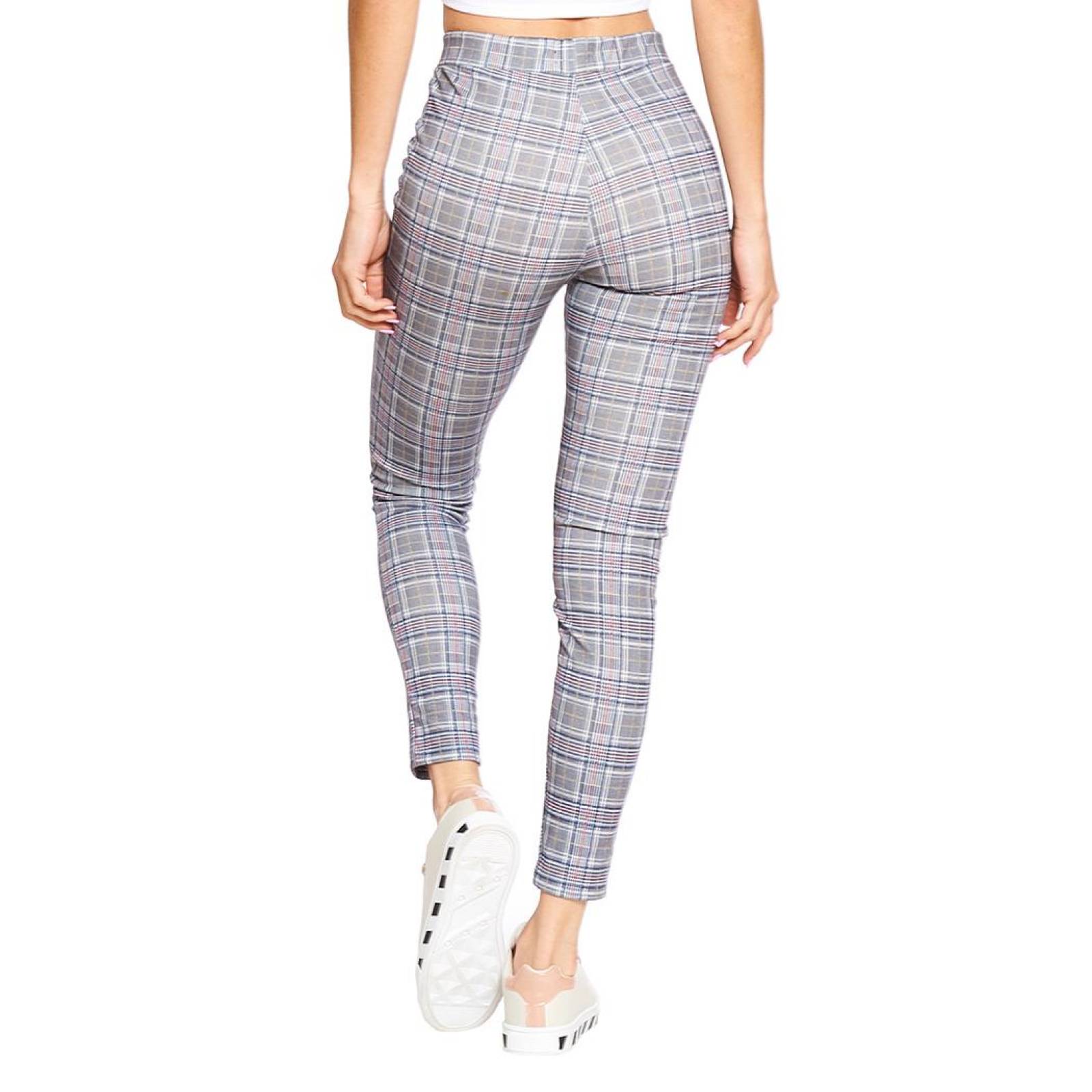 Leggings Mujer A Cuadros Gris Casual Juvenil Cómodos 