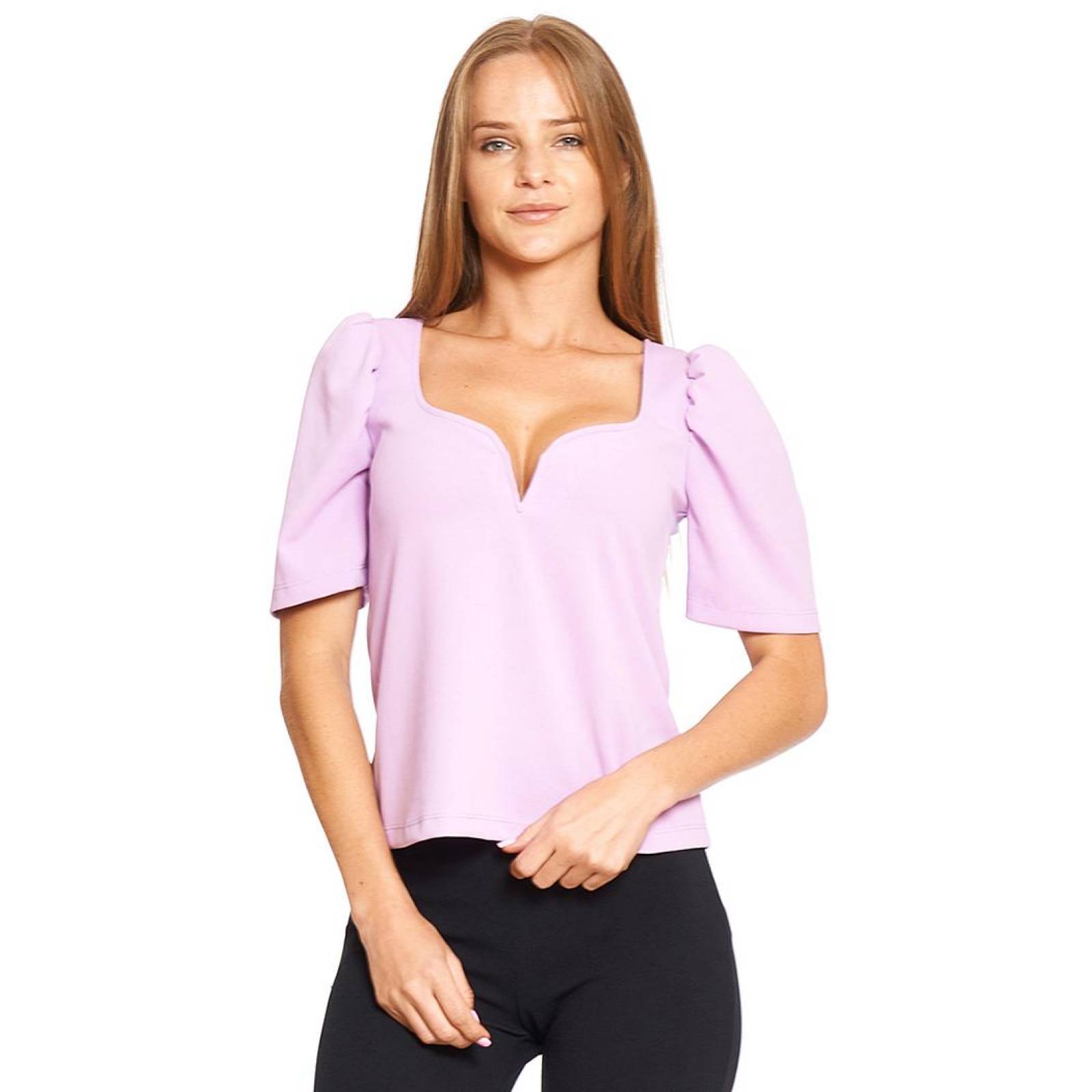 Blusa Mujer Escote Corazón Con Varilla Manga Farol 