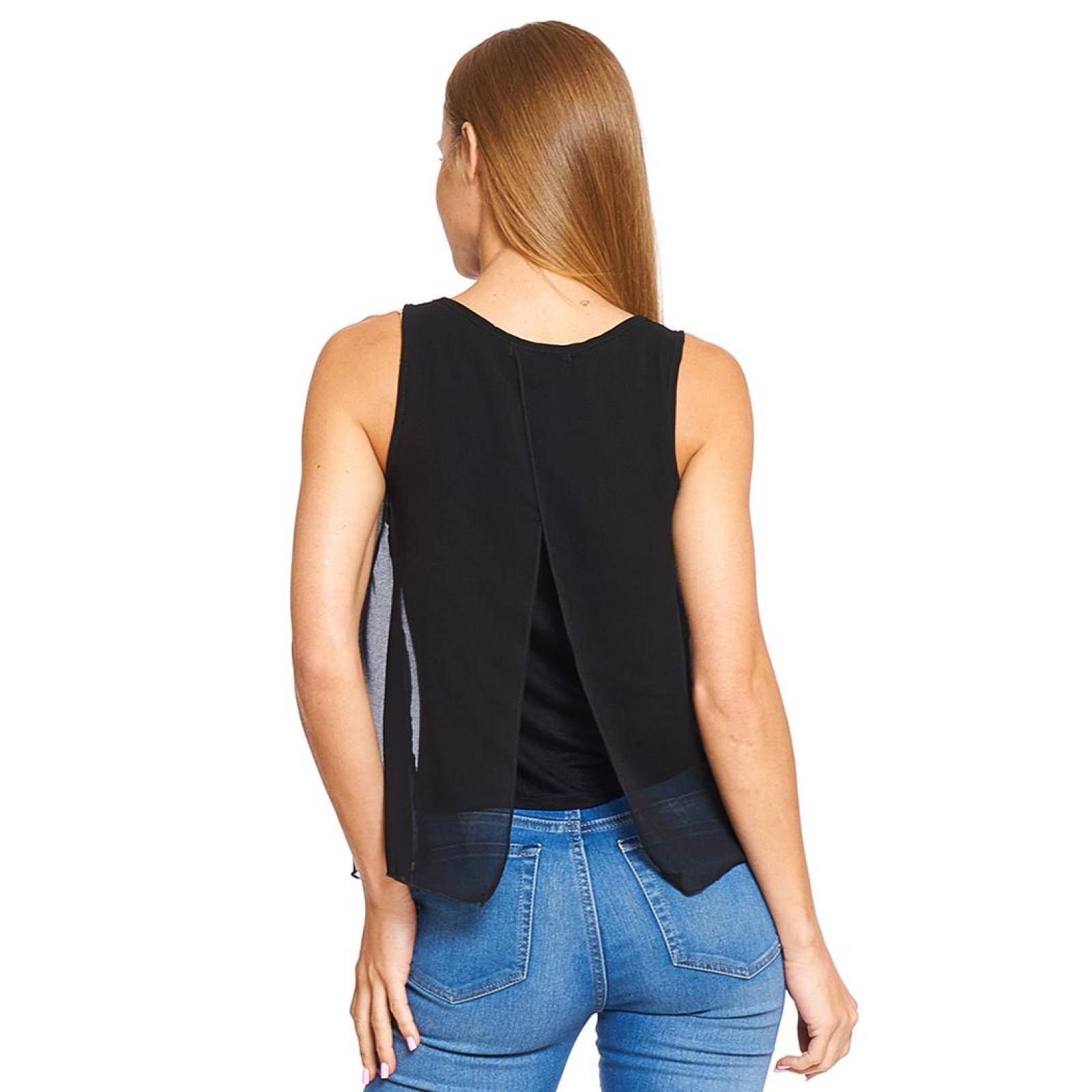 Blusa Mujer Cuello V Sin Mangas Top Casual Negro Ligera 