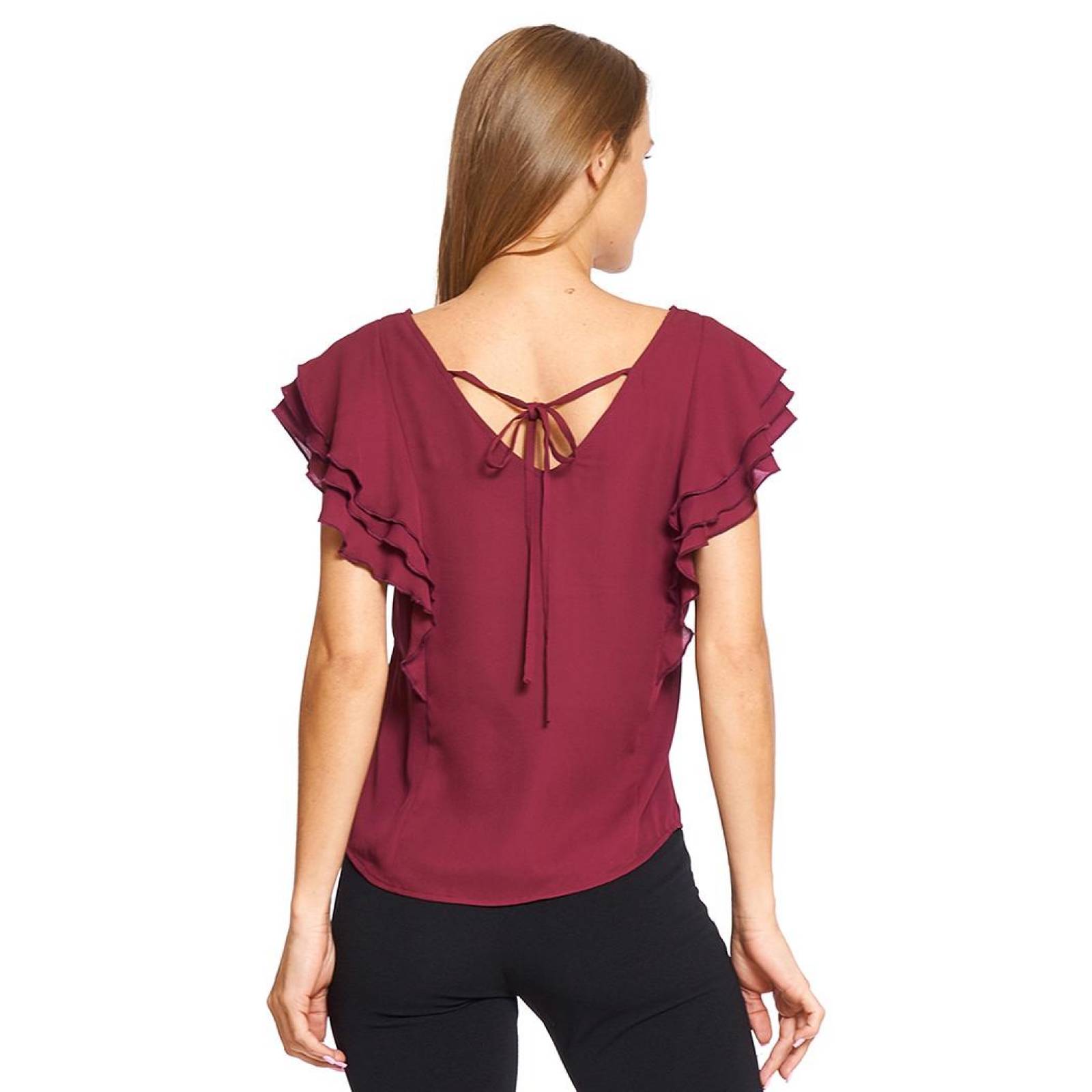 Blusa Con Olanes Mujer Escote V Manga Corta Casual 