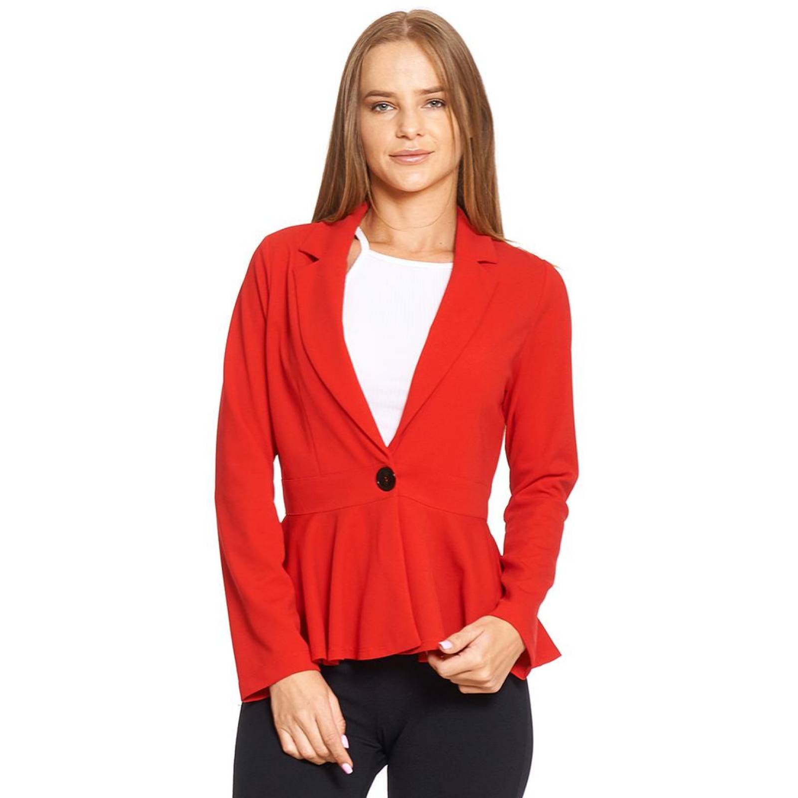 Saco Blazer Corte Peplum Mujer Moda Casual Formal Botón Rojo 